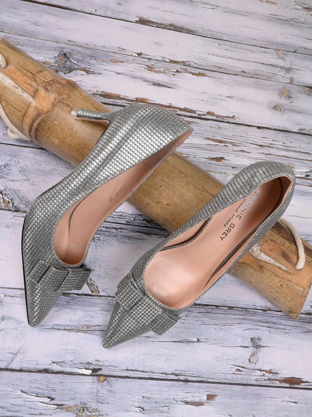 

Ronnie Grey Textured Pointed Toe Stiletto Pumps