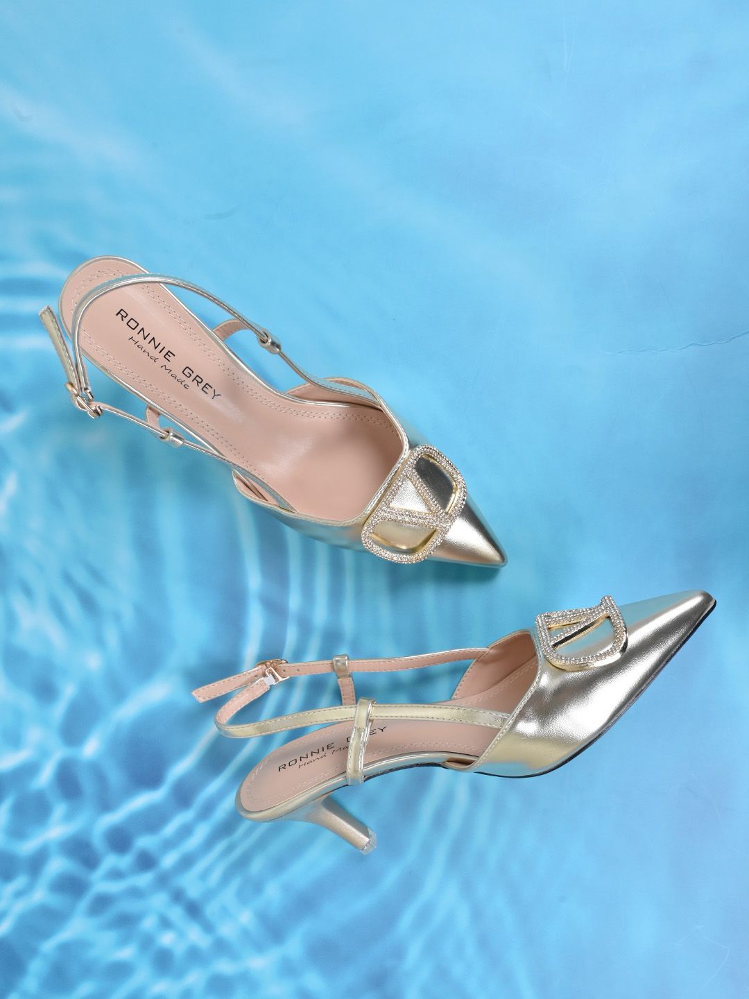 

Ronnie Grey Embellished Pointed Toe Slim Pumps, Gold