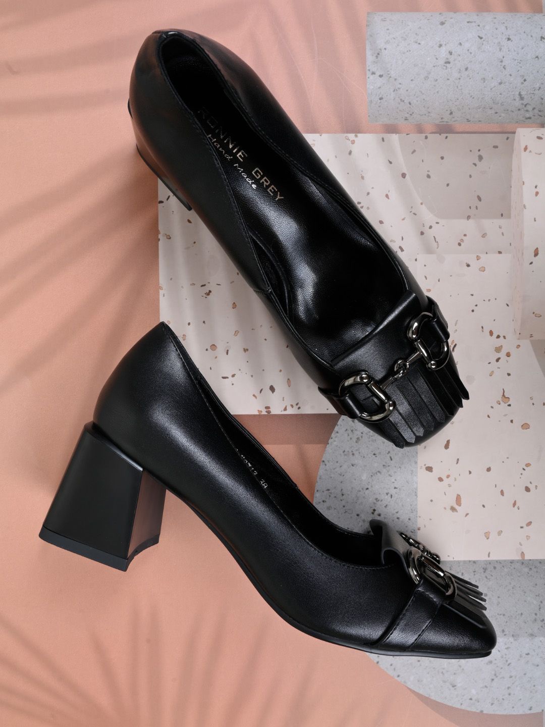 

Ronnie Grey PU Block Heels Pumps, Black