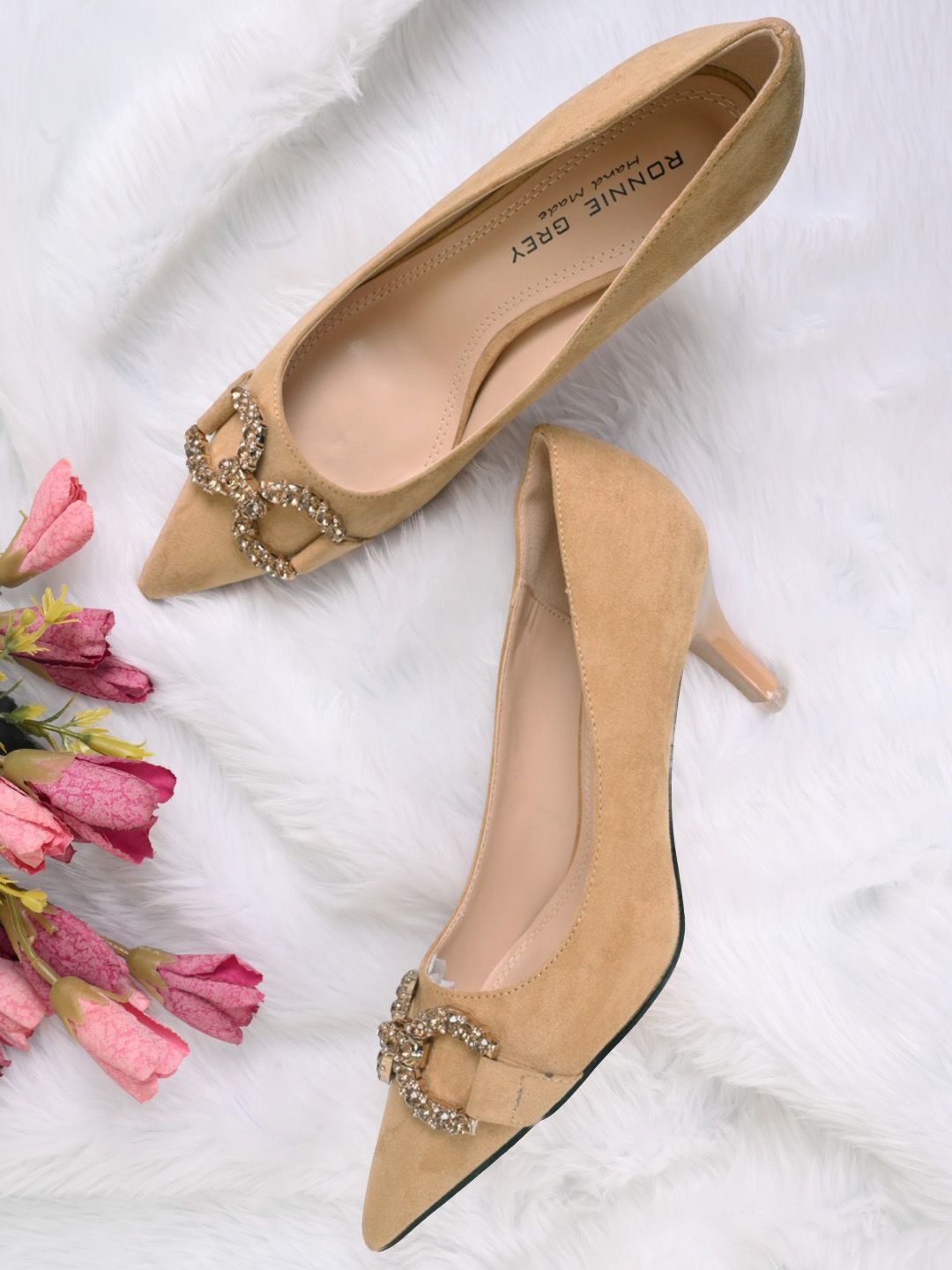 

Ronnie Grey Embellished PU Stiletto Heels Pumps, Brown