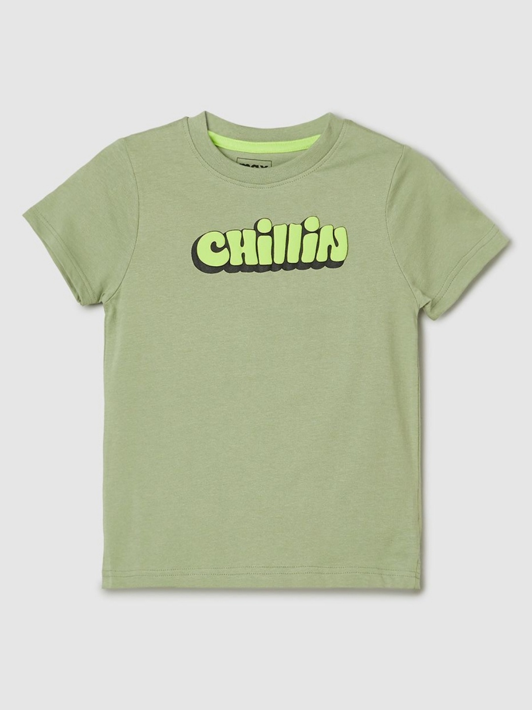

max Boys Typography Printed Applique T-shirt, Green