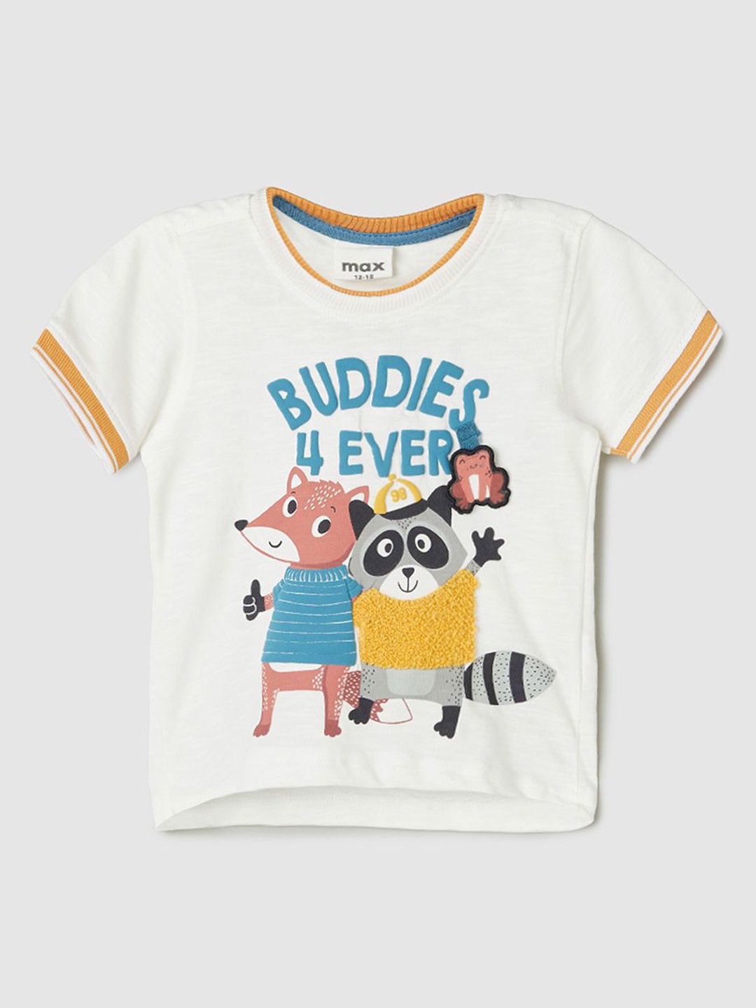 

max Boys Typography Printed Applique T-shirt, White