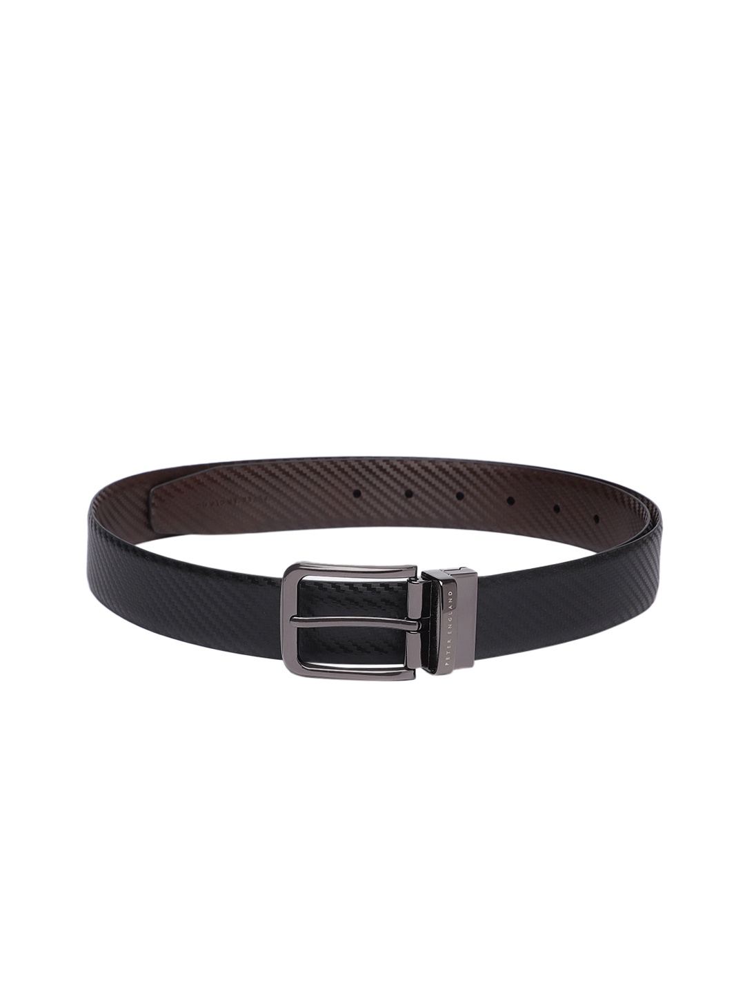 

Peter England Men Textured Reversible Leather Belt, Black