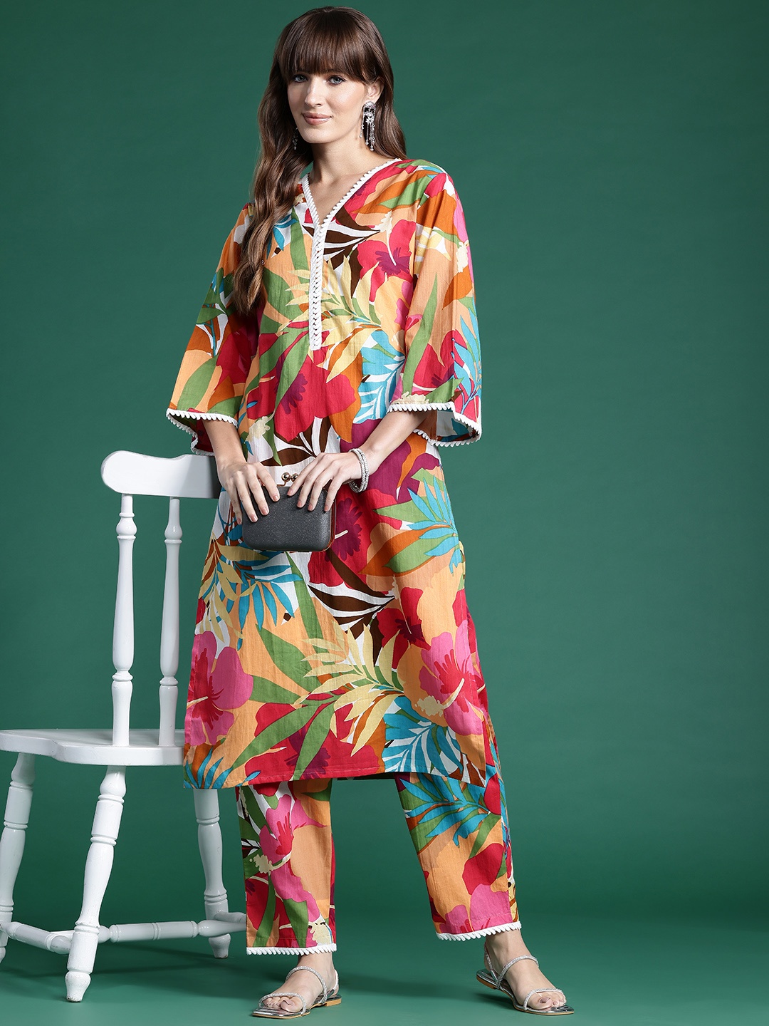 

Indo Era Floral Printed Pure Cotton Co-Ords, Multi