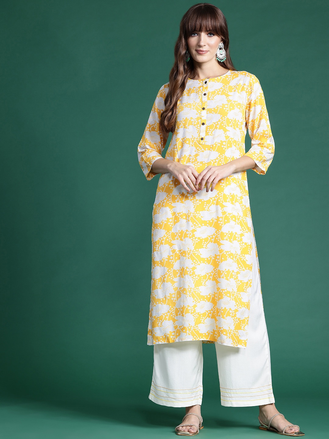 

Indo Era Floral Printed Kurta, Yellow