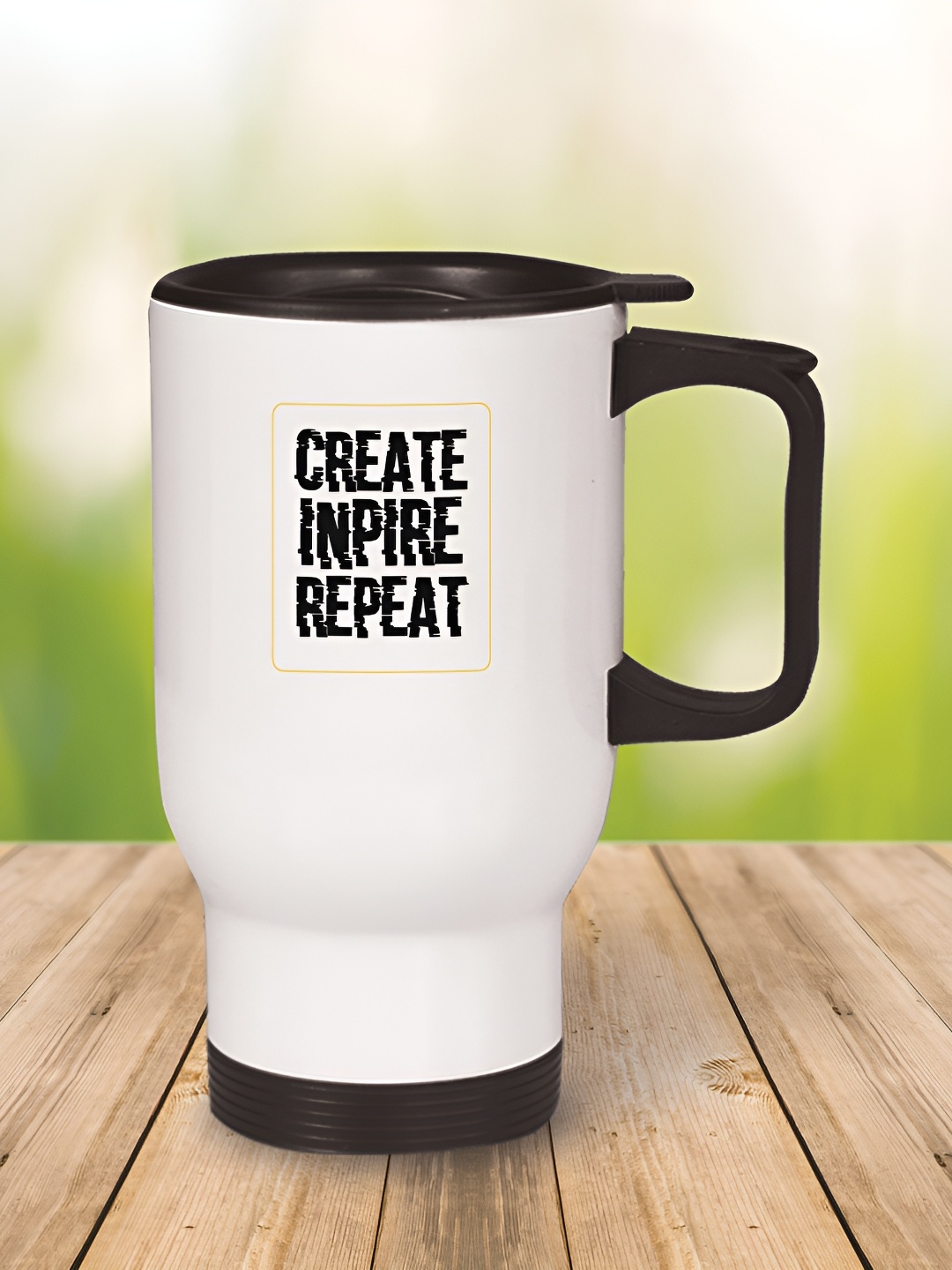 

MOTIVATE BOX White & Black Printed Stainless Steel Glossy Mug 450ml