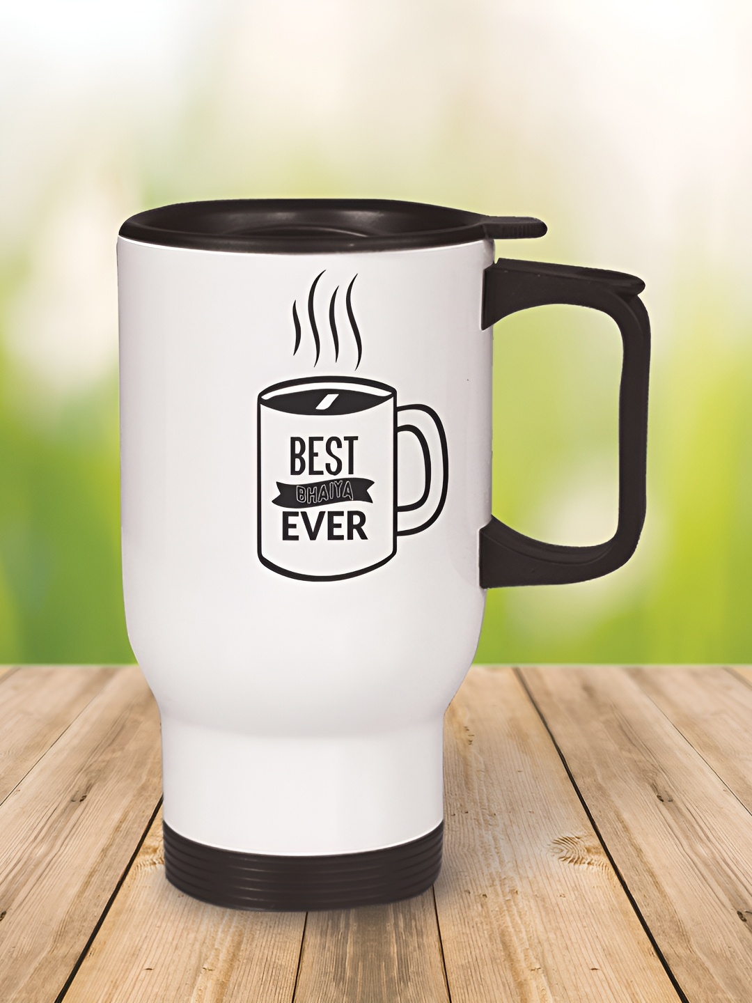 

MOTIVATE BOX White & Black Printed Stainless Steel Glossy Mugs 450 ml