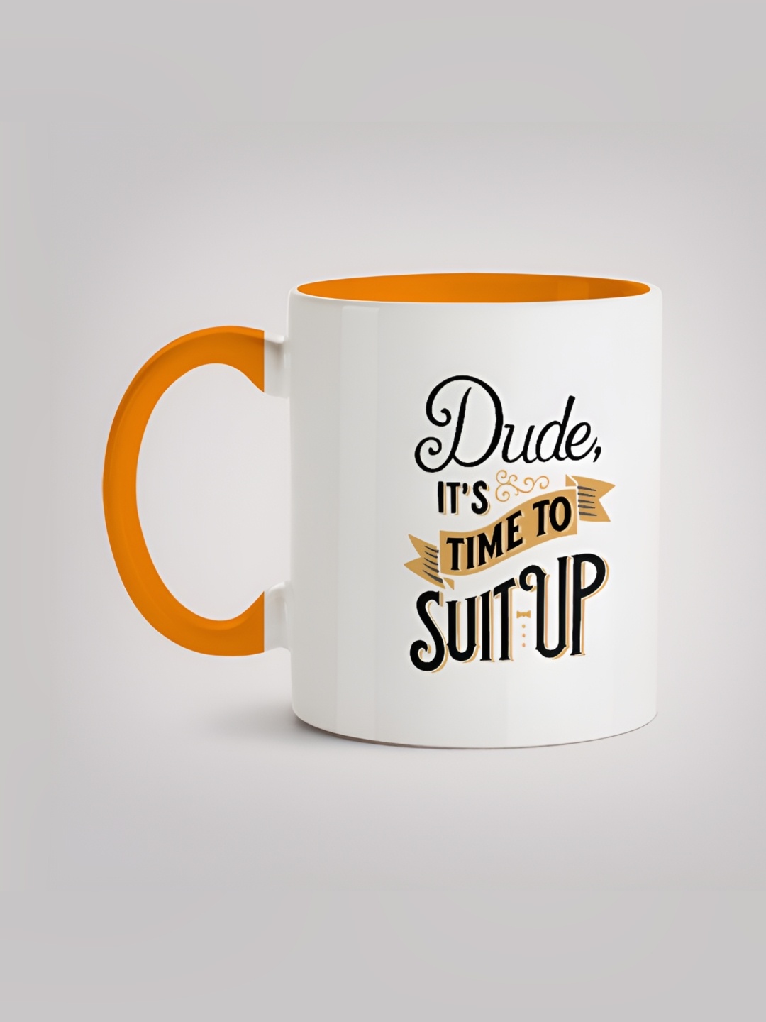 

MOTIVATE BOX White & Orange Printed Glossy Ceramic Mugs 330 ml