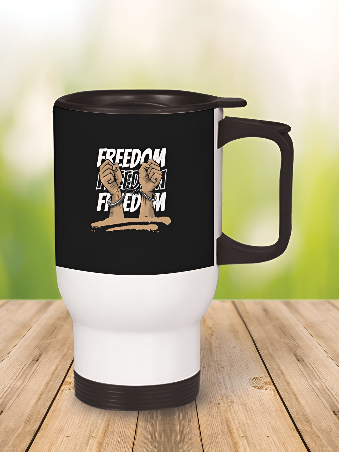 

MOTIVATE BOX White & Black Printed Stainless Steel Glossy Mug 450ml