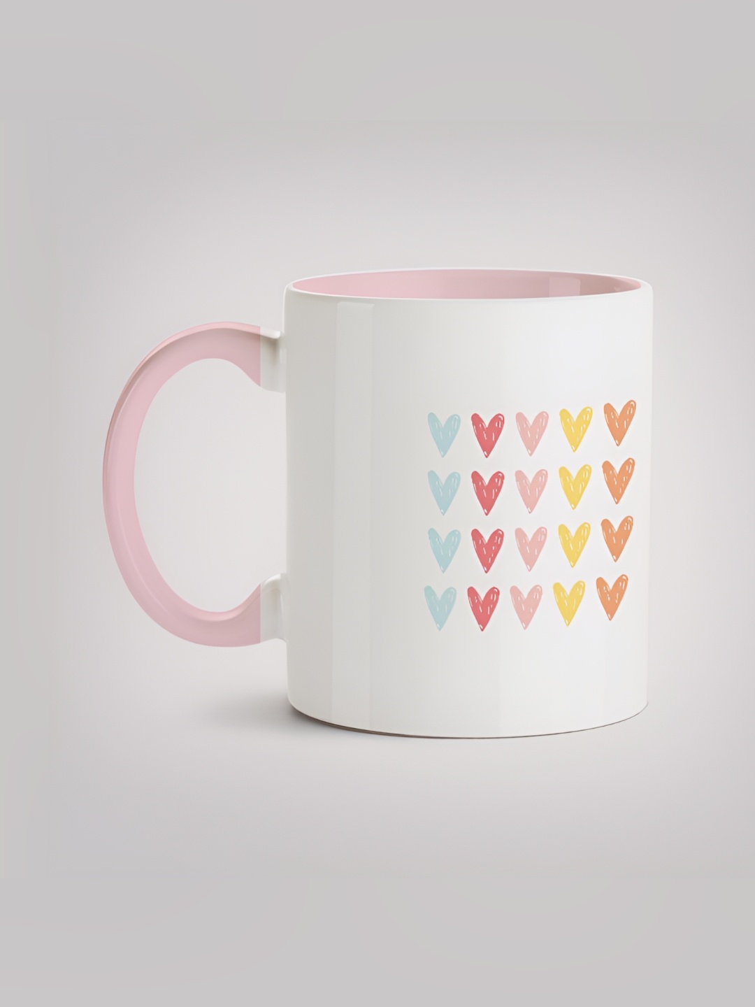 

MOTIVATE BOX White & Pink Heart Shape Printed Microwave Safe Ceramic Mugs 330ml