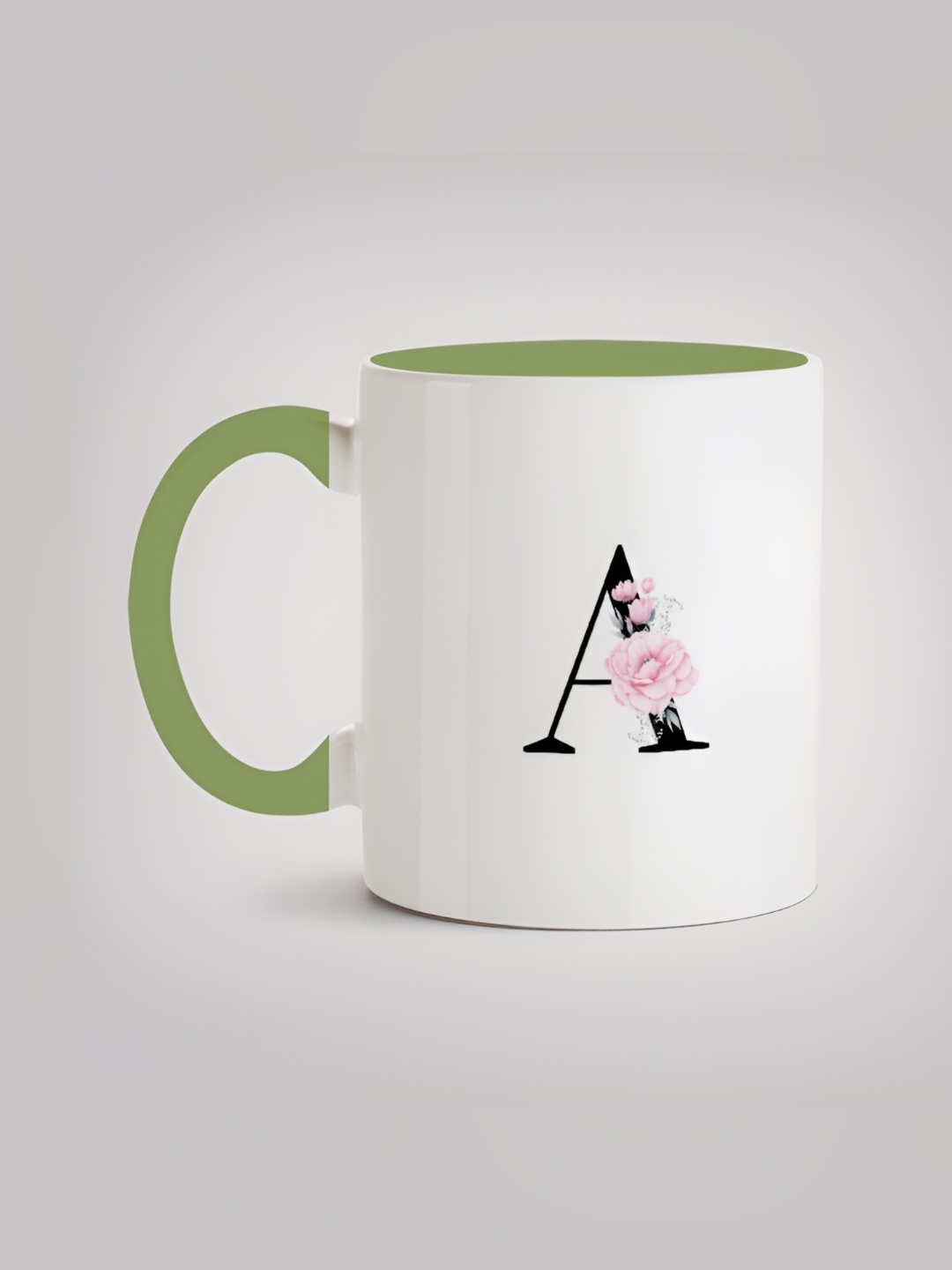 

MOTIVATE BOX White & Green Alphabet Printed Microwave Safe Ceramic Mug 330 ml