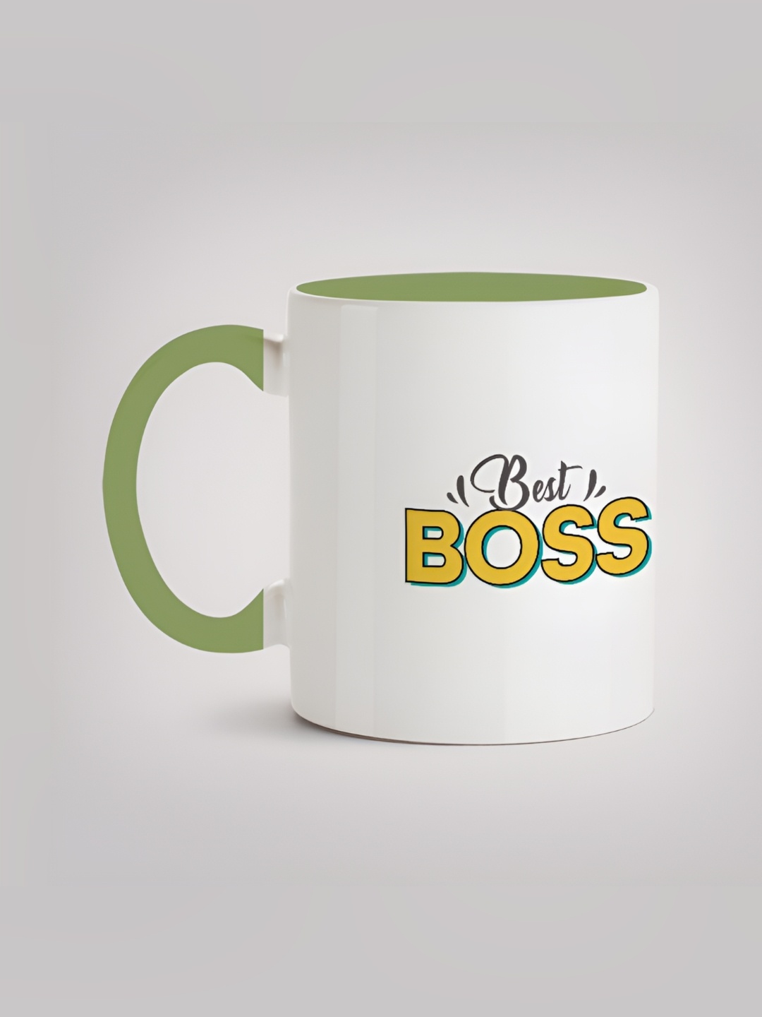 

MOTIVATE BOX White & Green Ceramic Printed Mugs 330 ml