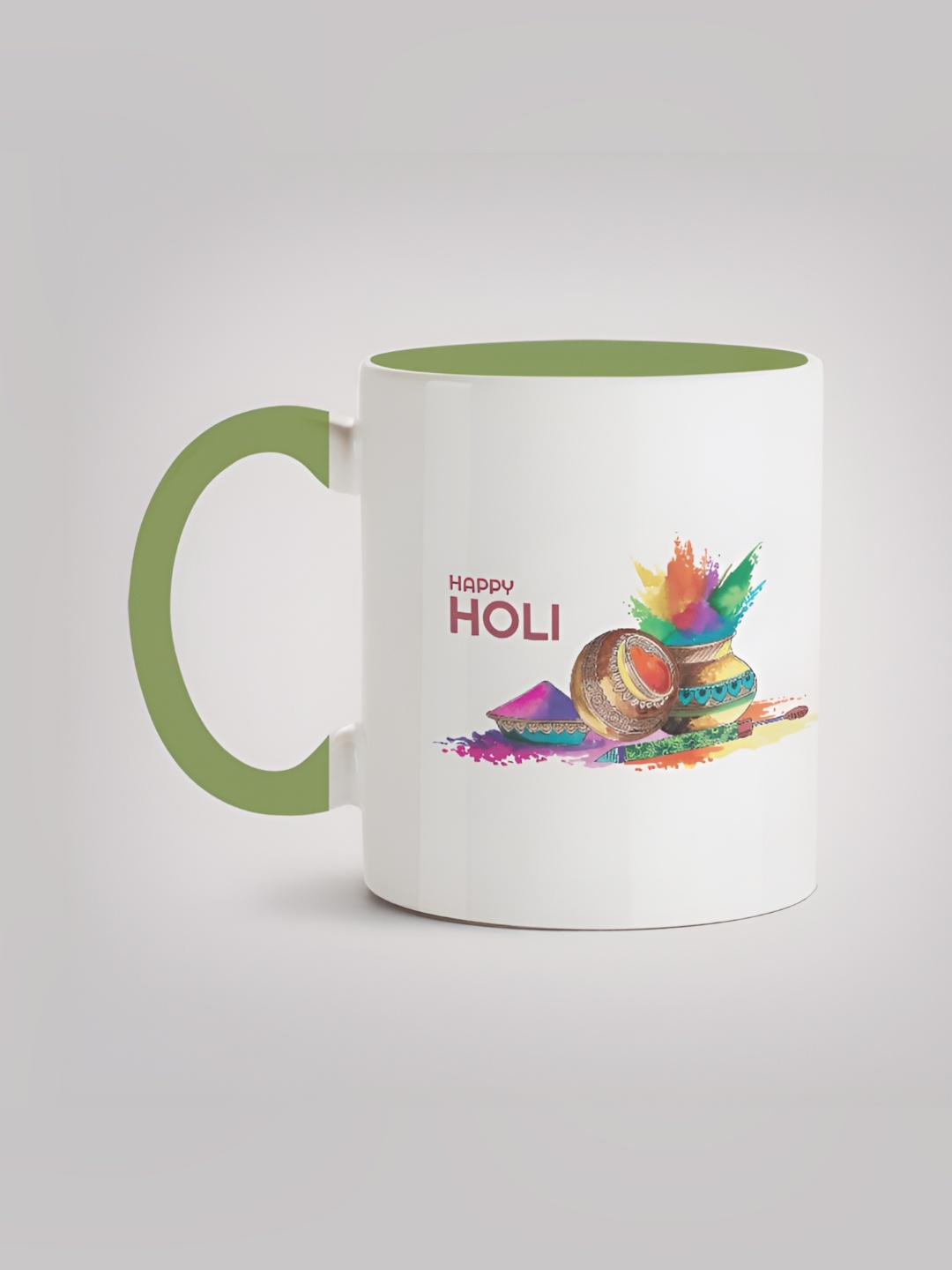

MOTIVATE BOX White & Green Printed Microwave Safe Ceramic Mugs 330ml
