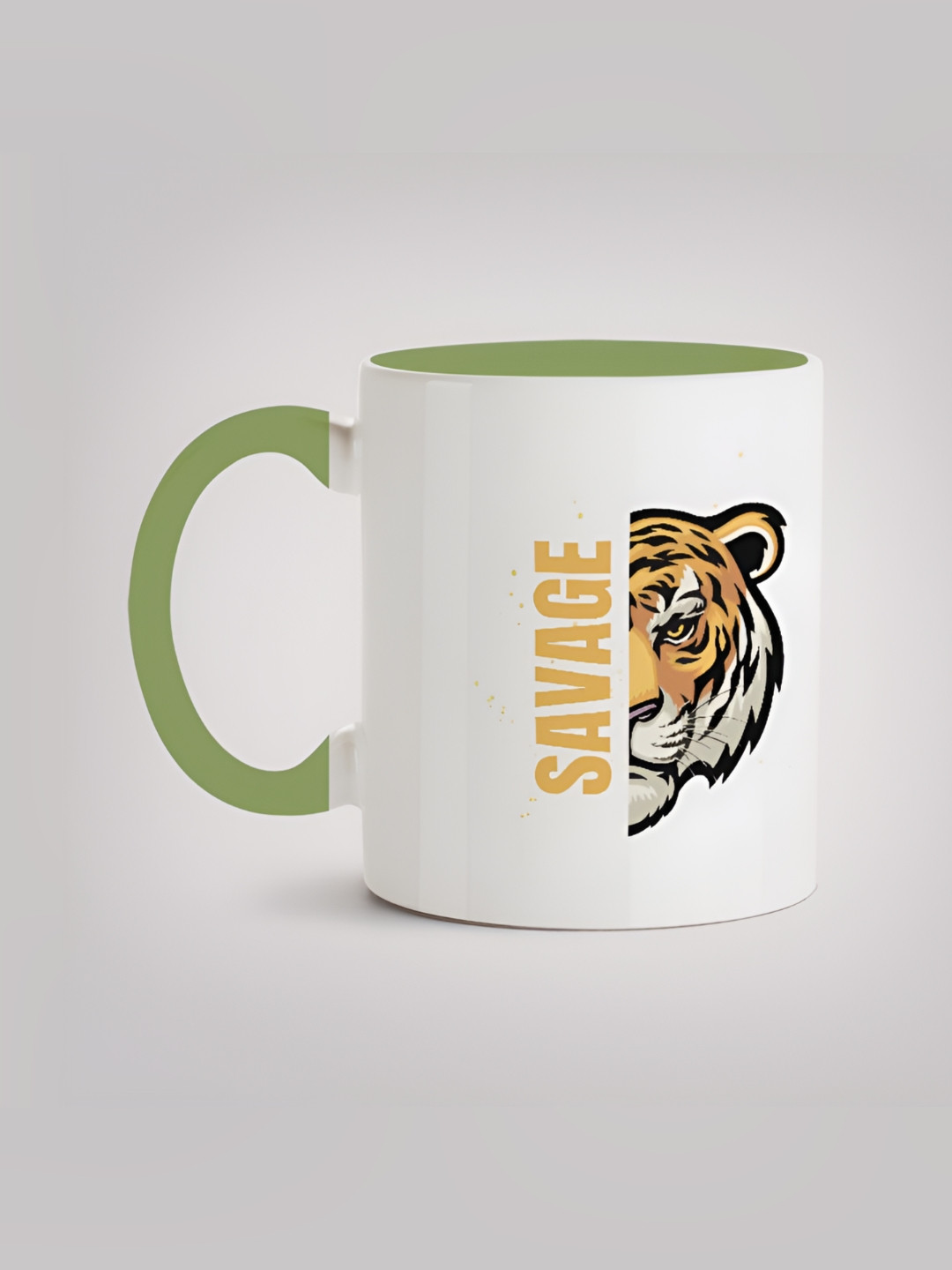 

MOTIVATE BOX White & Green Tiger Printed Microwave Safe Ceramic Mug 330 ml