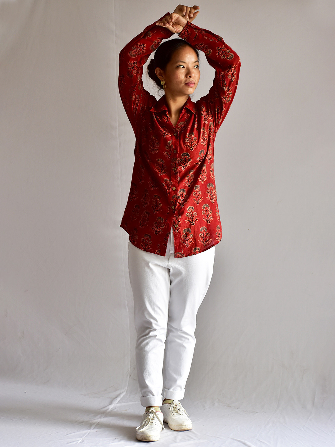 

Sundarii Women Spread Collar Floral Printed Cotton Casual Shirt, Maroon