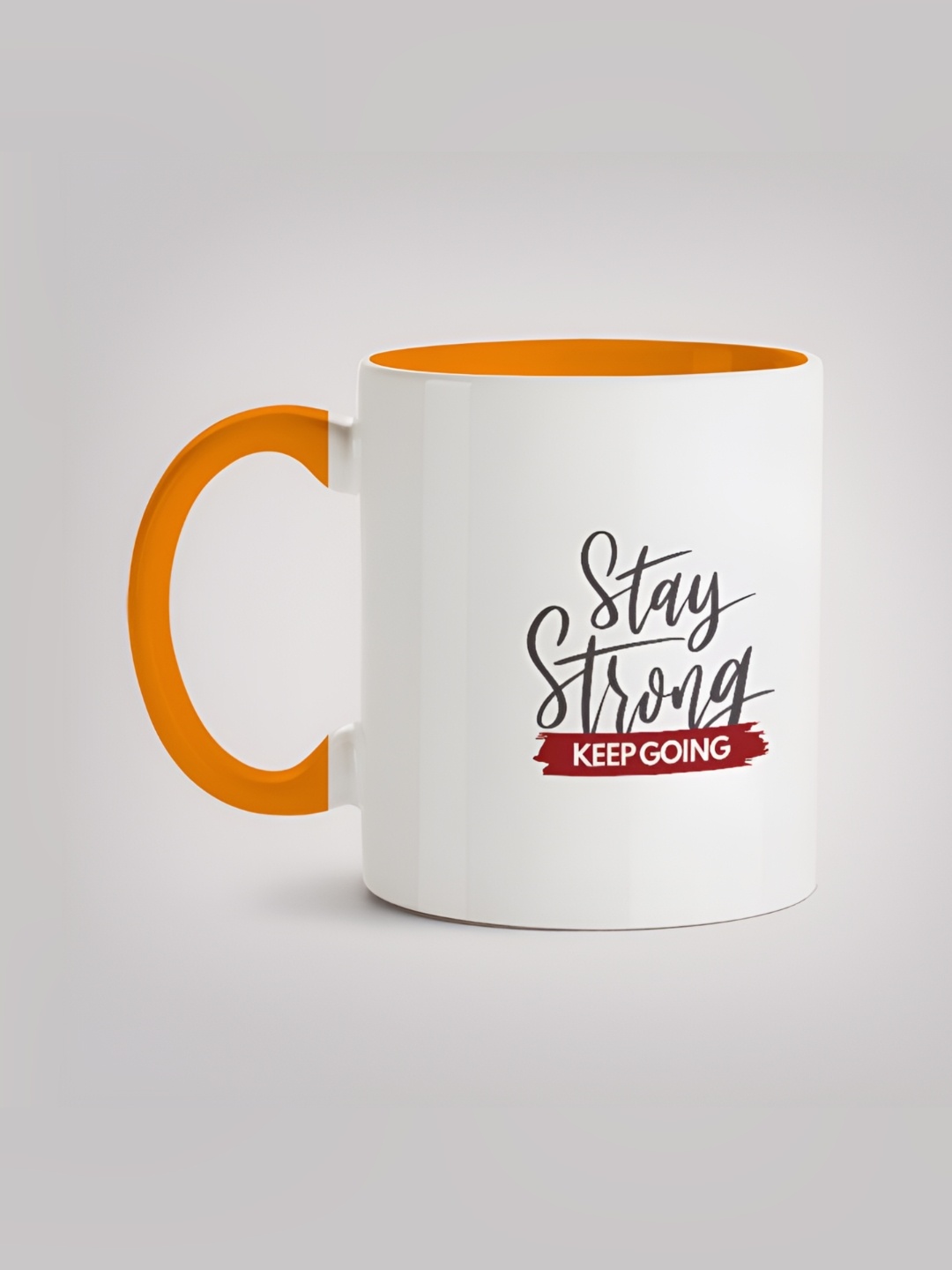 

MOTIVATE BOX White & Orange Printed Ceramic Glossy Mugs 330 ml