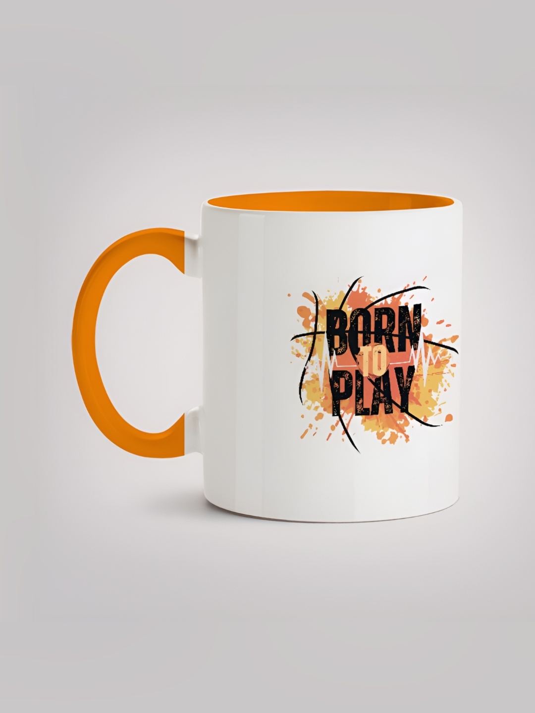 

MOTIVATE BOX White & Orange Printed Glossy Ceramic Mugs 330 ml