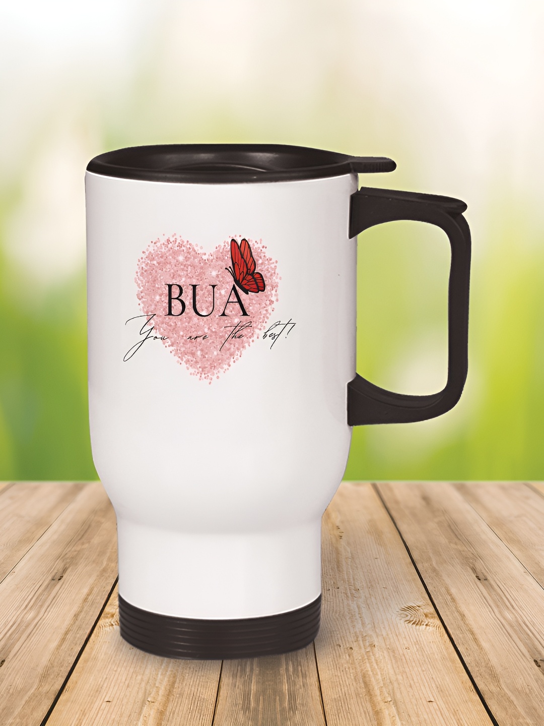 

MOTIVATE BOX White & Black Printed Stainless Steel Glossy Mug 450ml