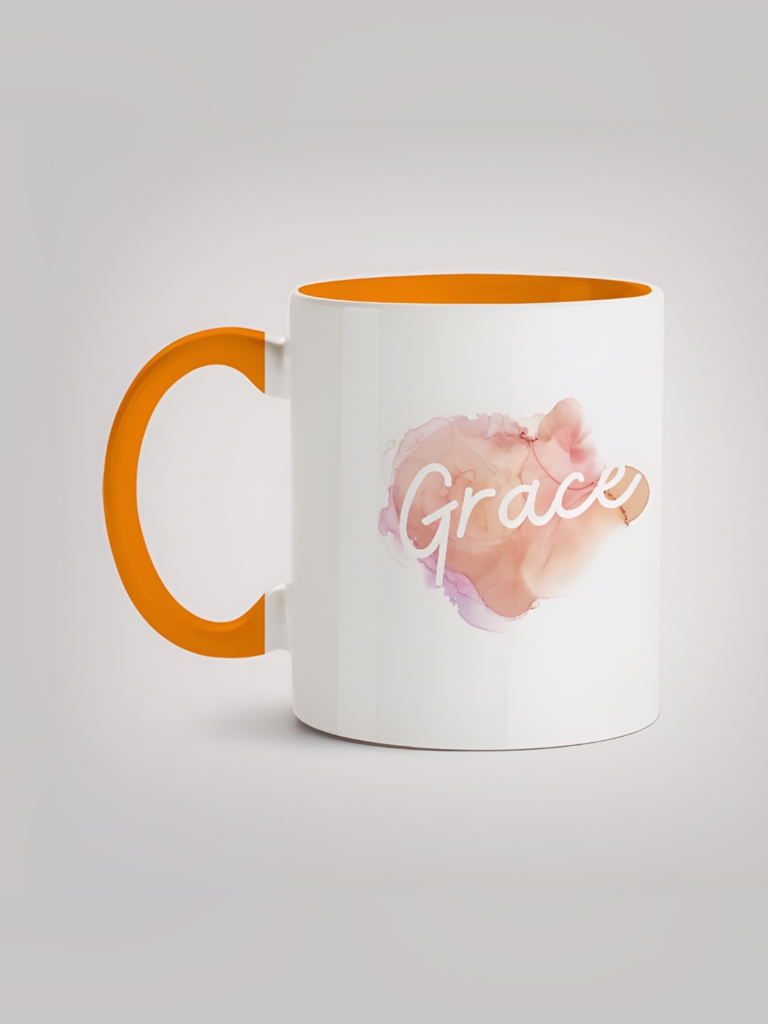 

MOTIVATE BOX White & Orange Printed Ceramic Glossy Mugs 330 ml
