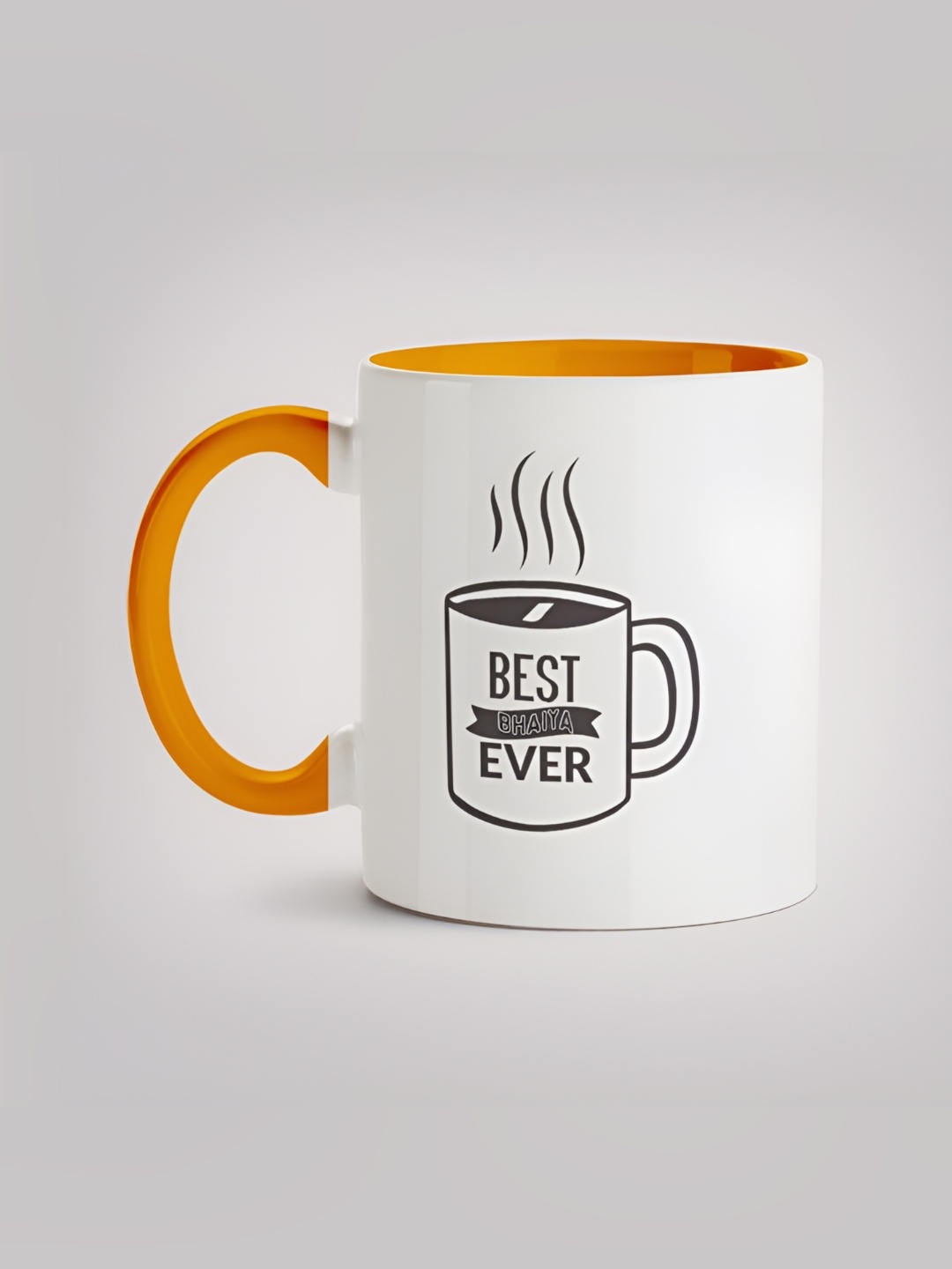 

MOTIVATE BOX White & Orange Printed Ceramic Glossy Mugs 330 ml