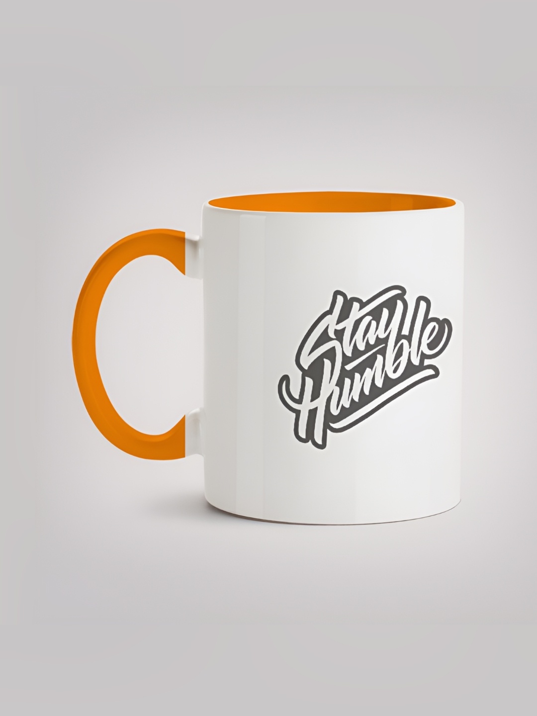

MOTIVATE BOX White & Orange Printed Ceramic Glossy Mugs 330 ml, Black