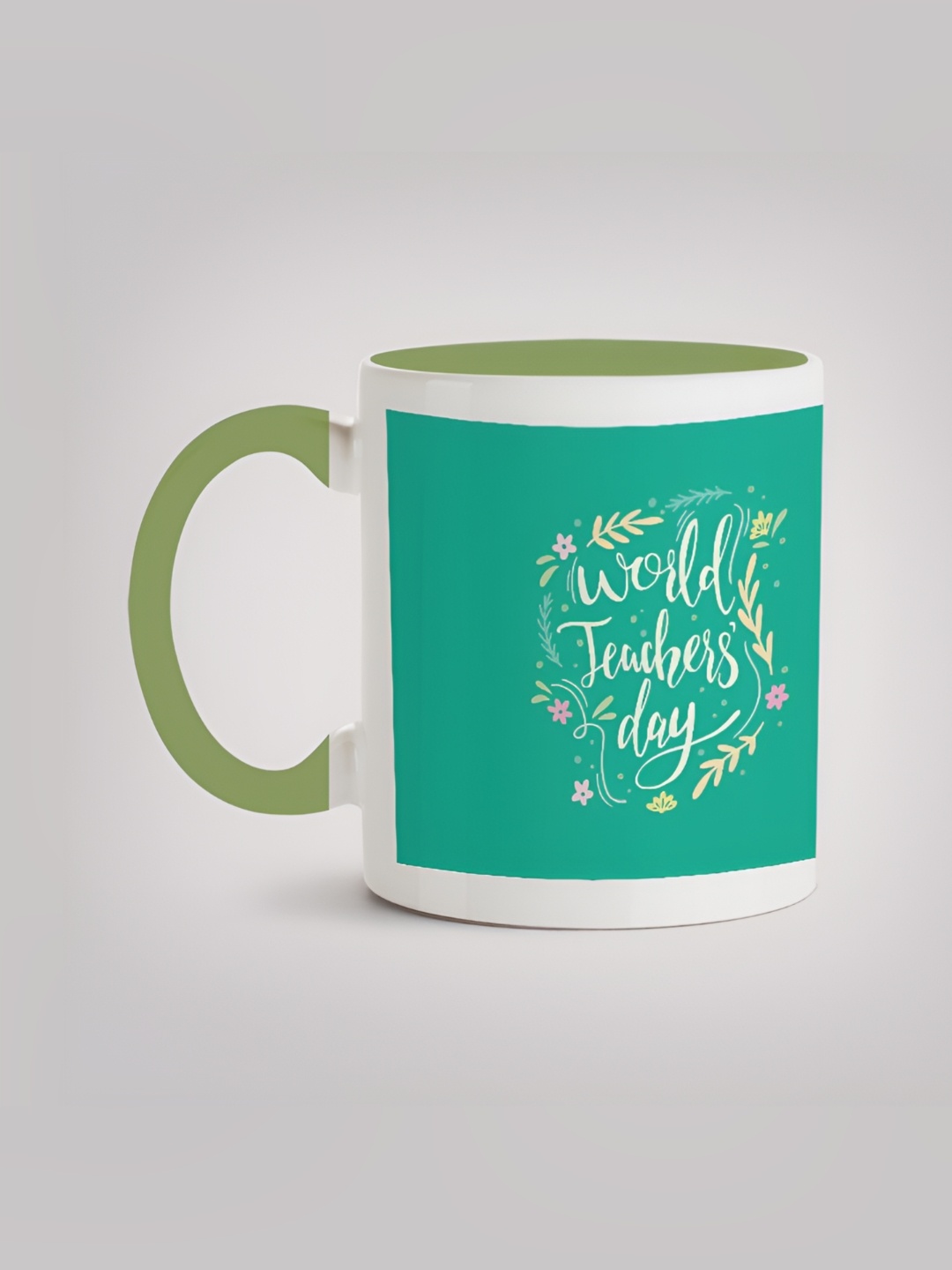 

MOTIVATE BOX White & Green Printed Ceramic Glossy Mugs 330 ml