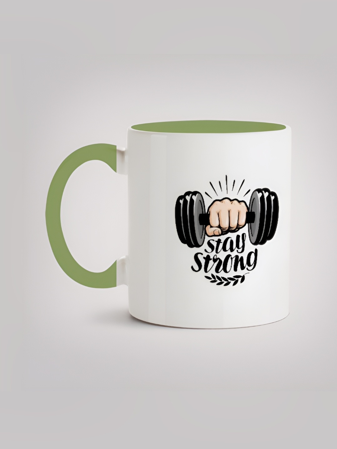 

MOTIVATE BOX White & Green Ceramic Printed Mugs 330 ml, Black