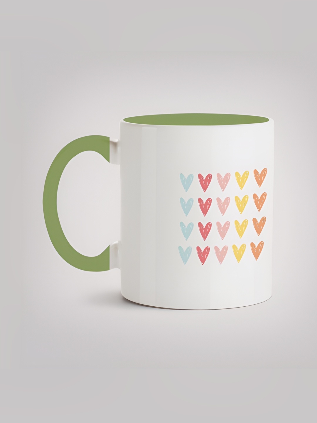 

MOTIVATE BOX White & Green Heart Shape Printed Microwave Safe Ceramic Mug 330 ml