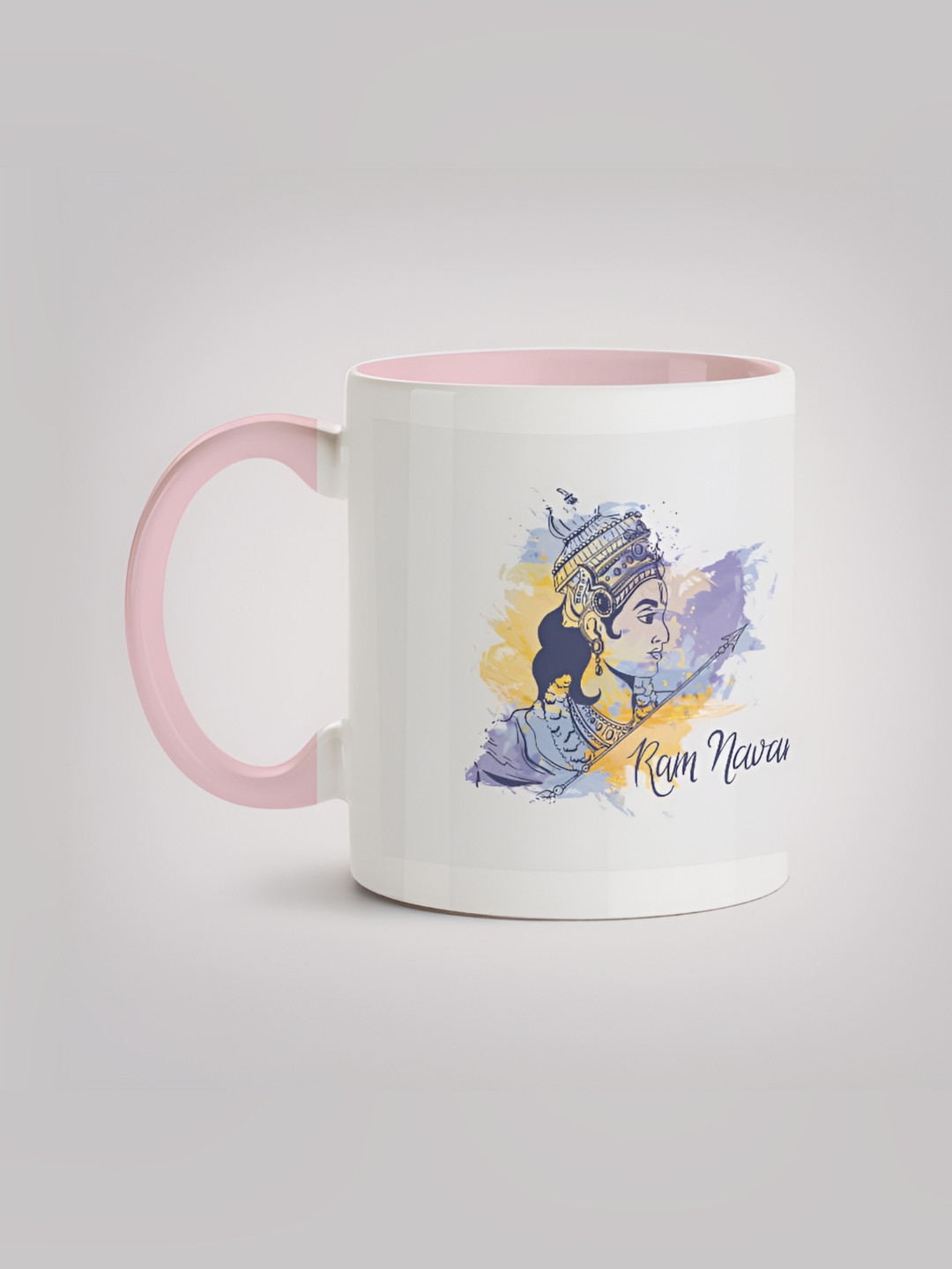 

MOTIVATE BOX White & Pink Lord Rama Printed Microwave Safe Ceramic Mug 330 ml