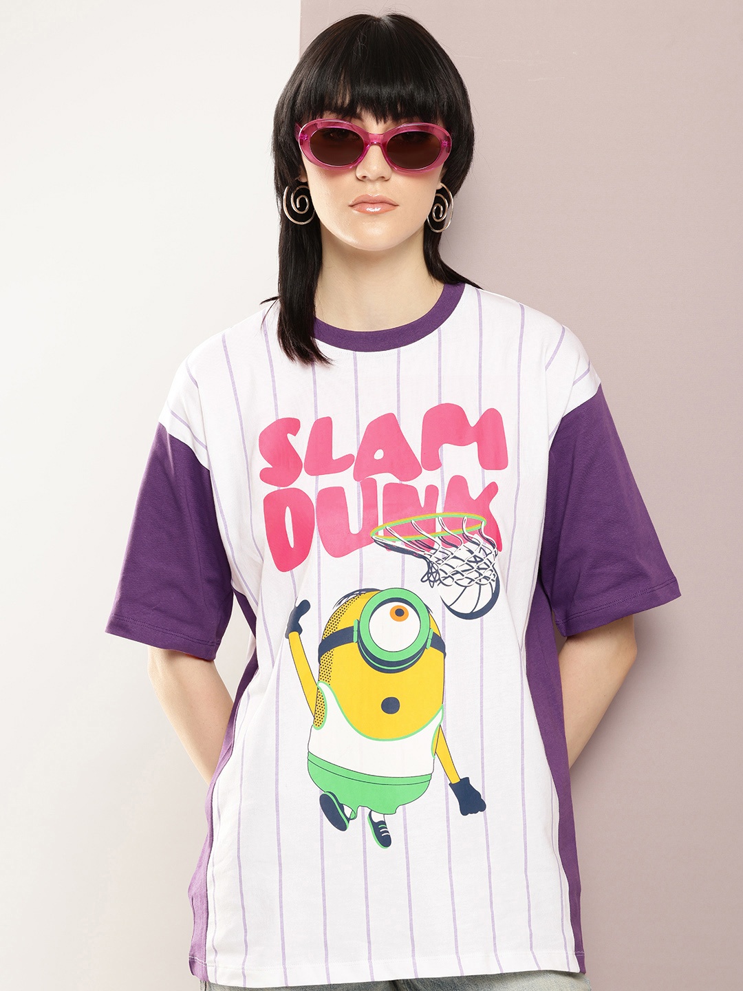 

Kook N Keech Minions Striped Drop-Shoulder Sleeves Pure Cotton T-shirt, White