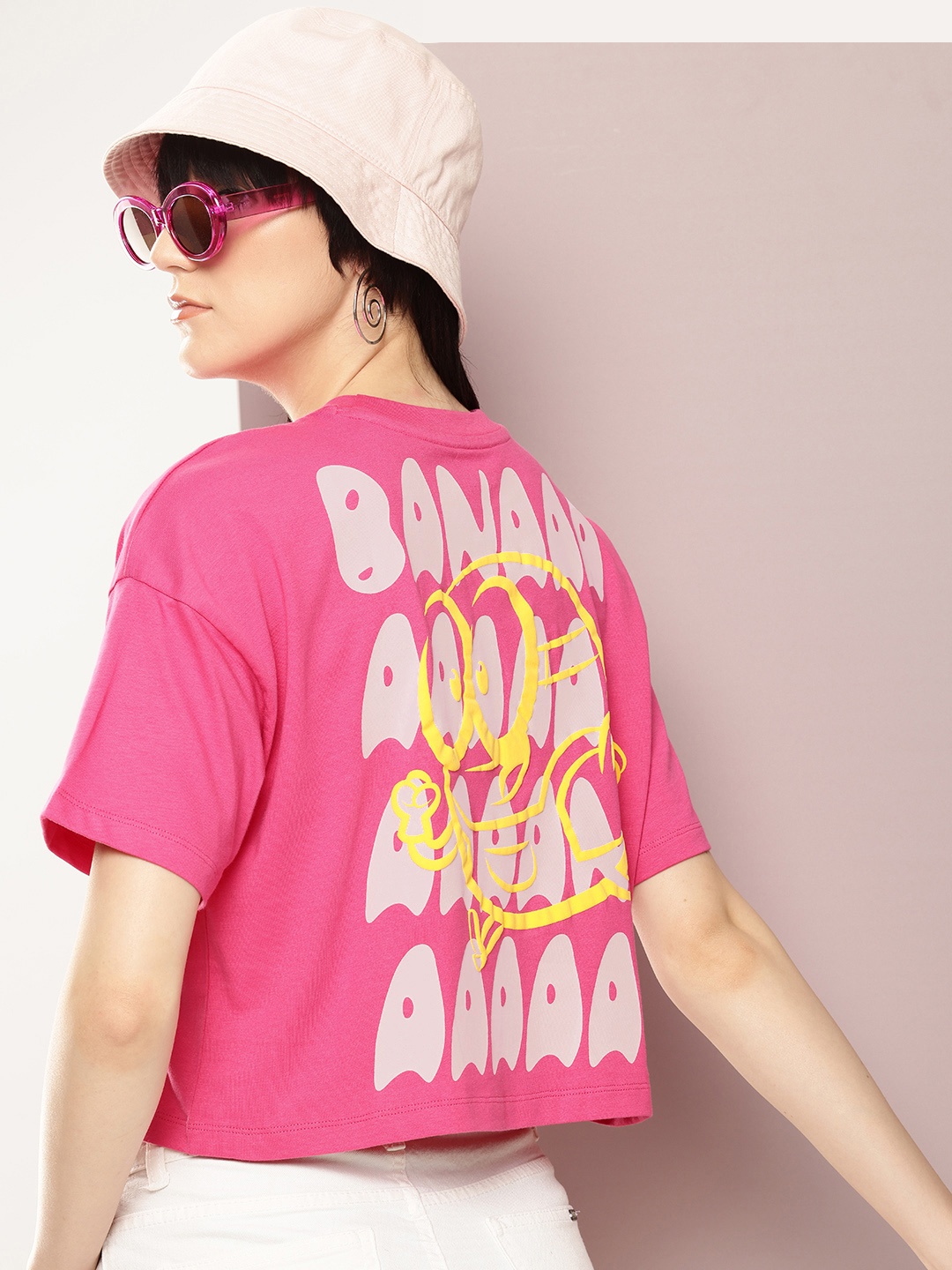 

Kook N Keech Minions Printed Drop-Shoulder Sleeves Pure Cotton Boxy T-shirt, Pink