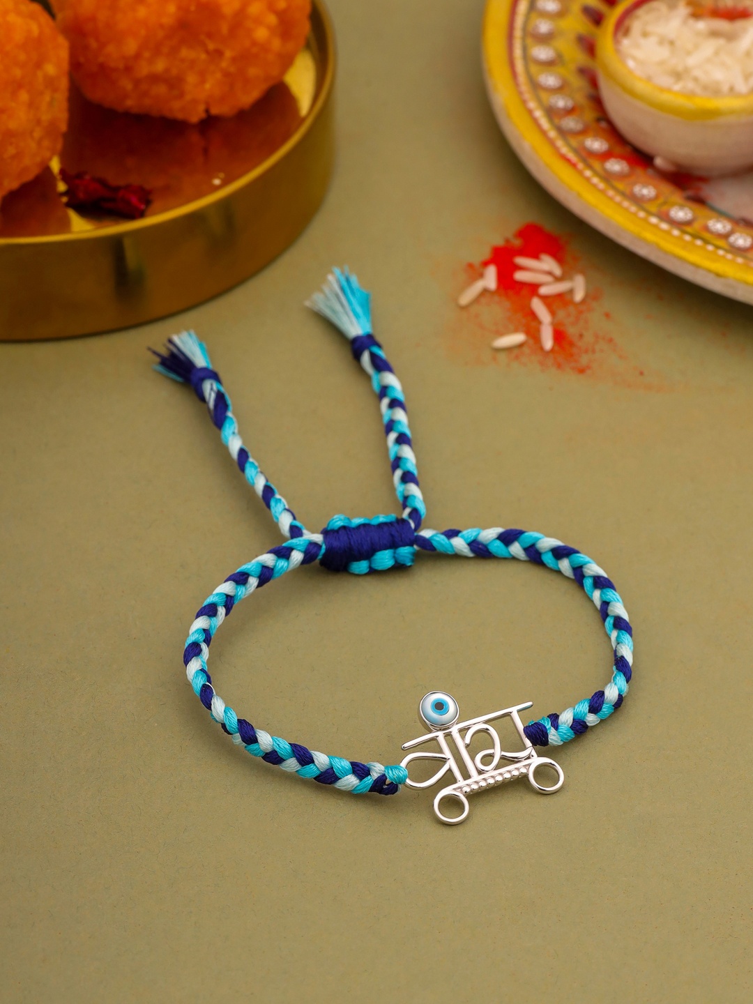 

Kicky And Perky Men 925 Sterling Silver "VEERA" with Evil Eye Stone Rakhi