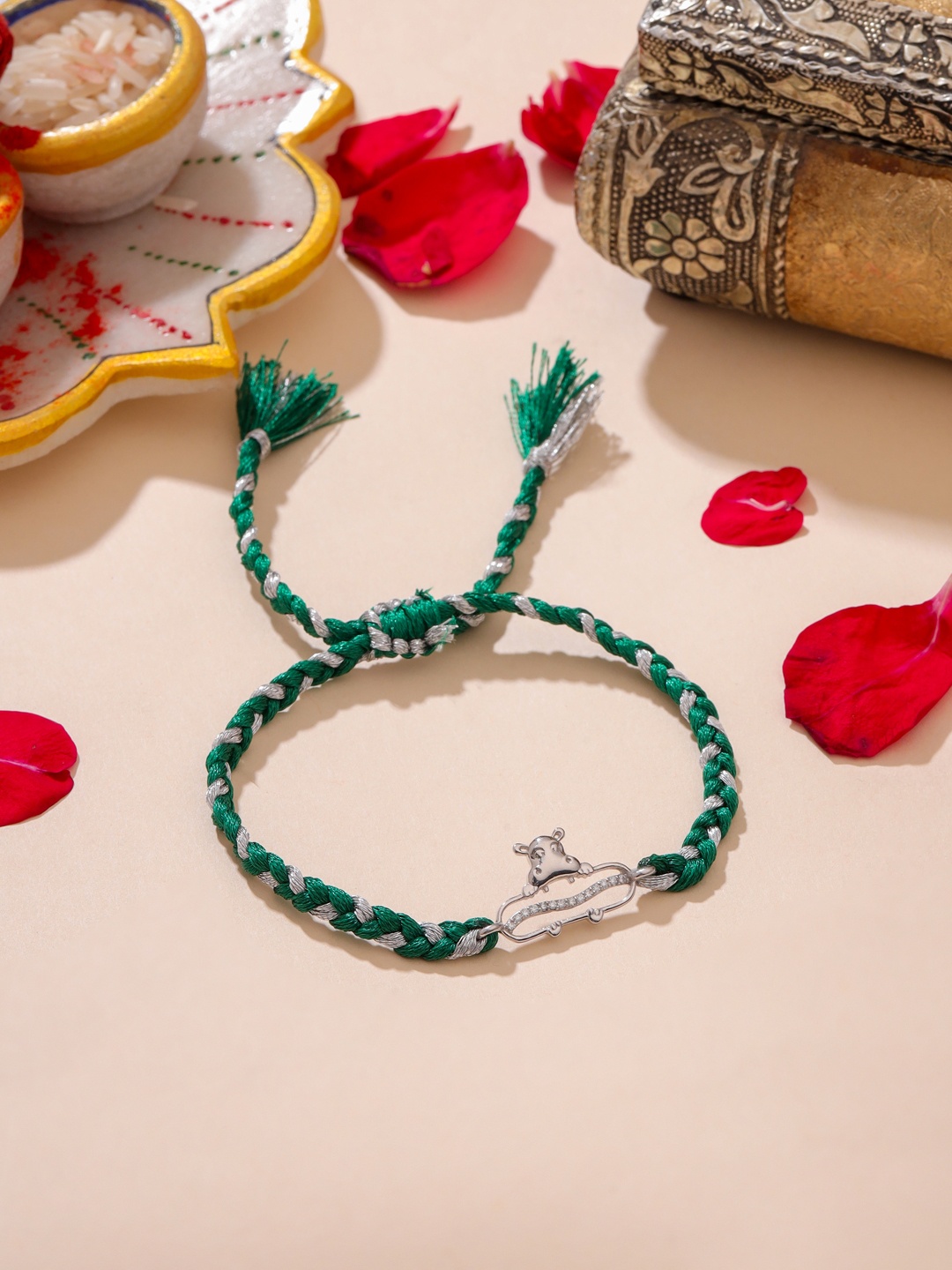 

Kicky And Perky Kids 925 Sterling Silver Studded with Moissanite Rakhi