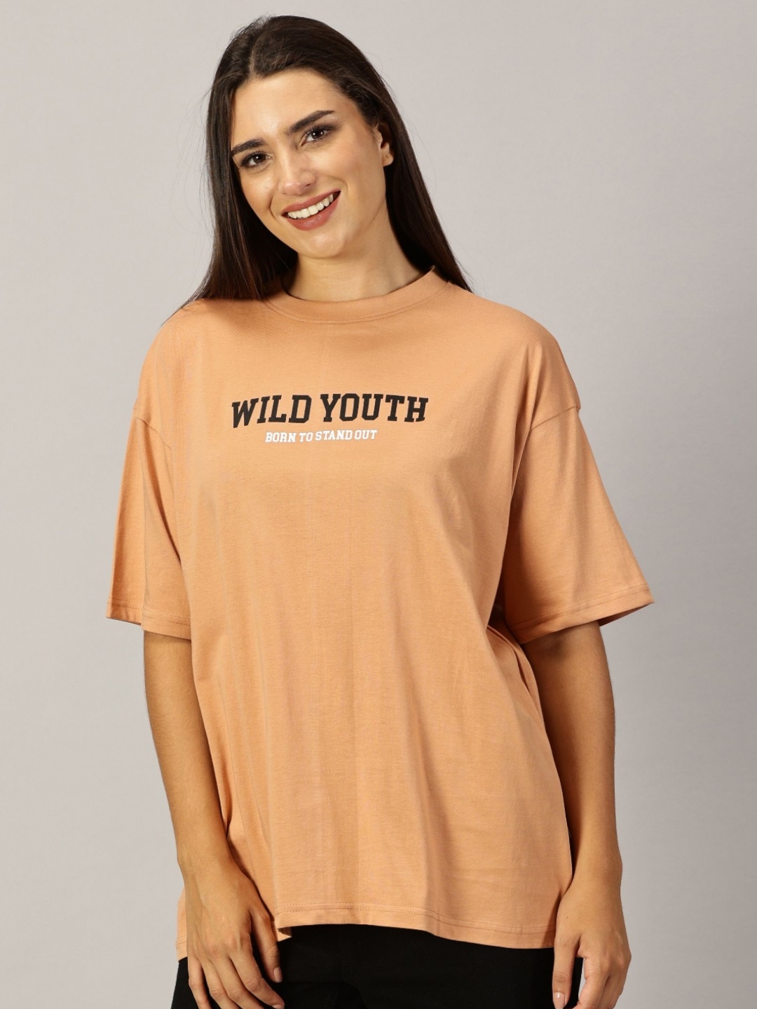 

THE HOLLANDER Women Graphic Printed Round Neck Cotton Oversized T-Shirt, Orange