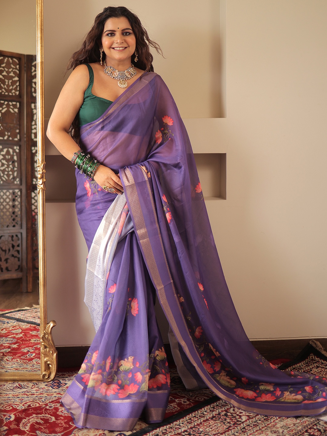 

Libas Ethnic Motif Zari Woven Saree, Purple
