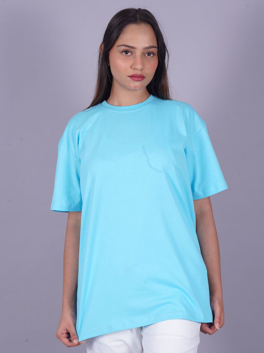 

VYVE Women Drop-Shoulder Sleeves Pockets T-shirt, Blue