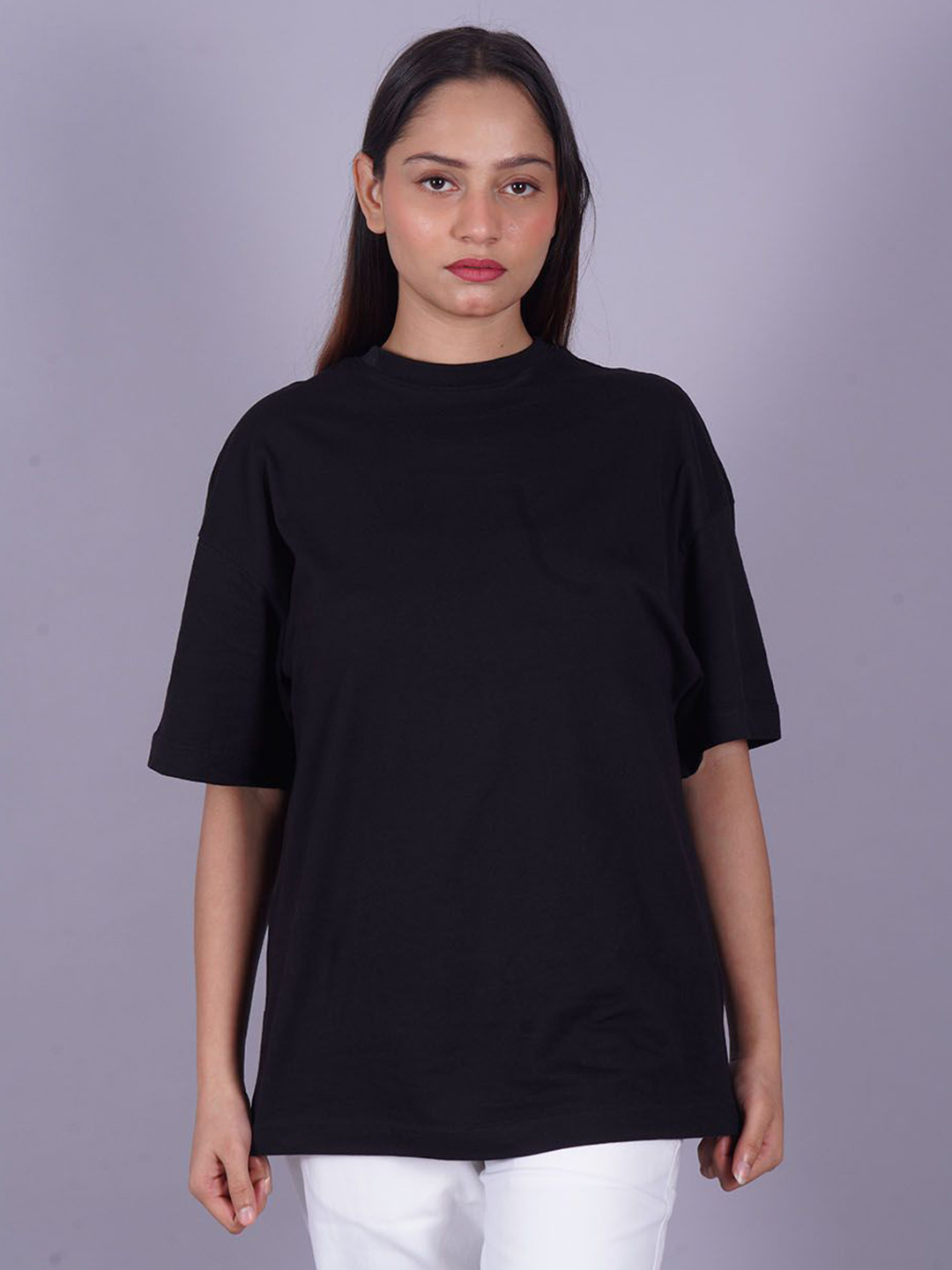 

VYVE Women Hooded Drop-Shoulder Sleeves Pockets T-shirt, Black