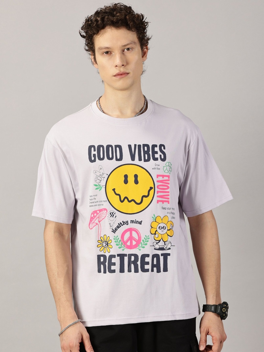 

THE HOLLANDER Men Typography Printed Round Neck Cotton Oversized T-Shirt, Purple