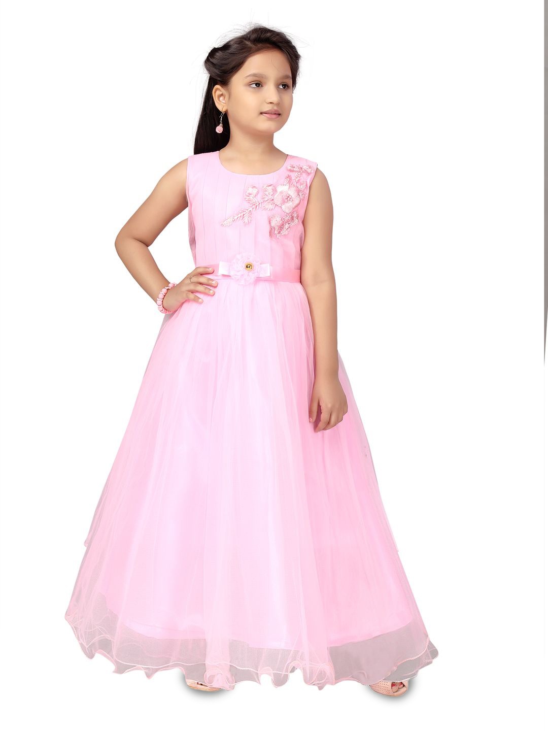 

BAESD Girls Net Sleeveless Maxi Fit & Flare Dress, Pink