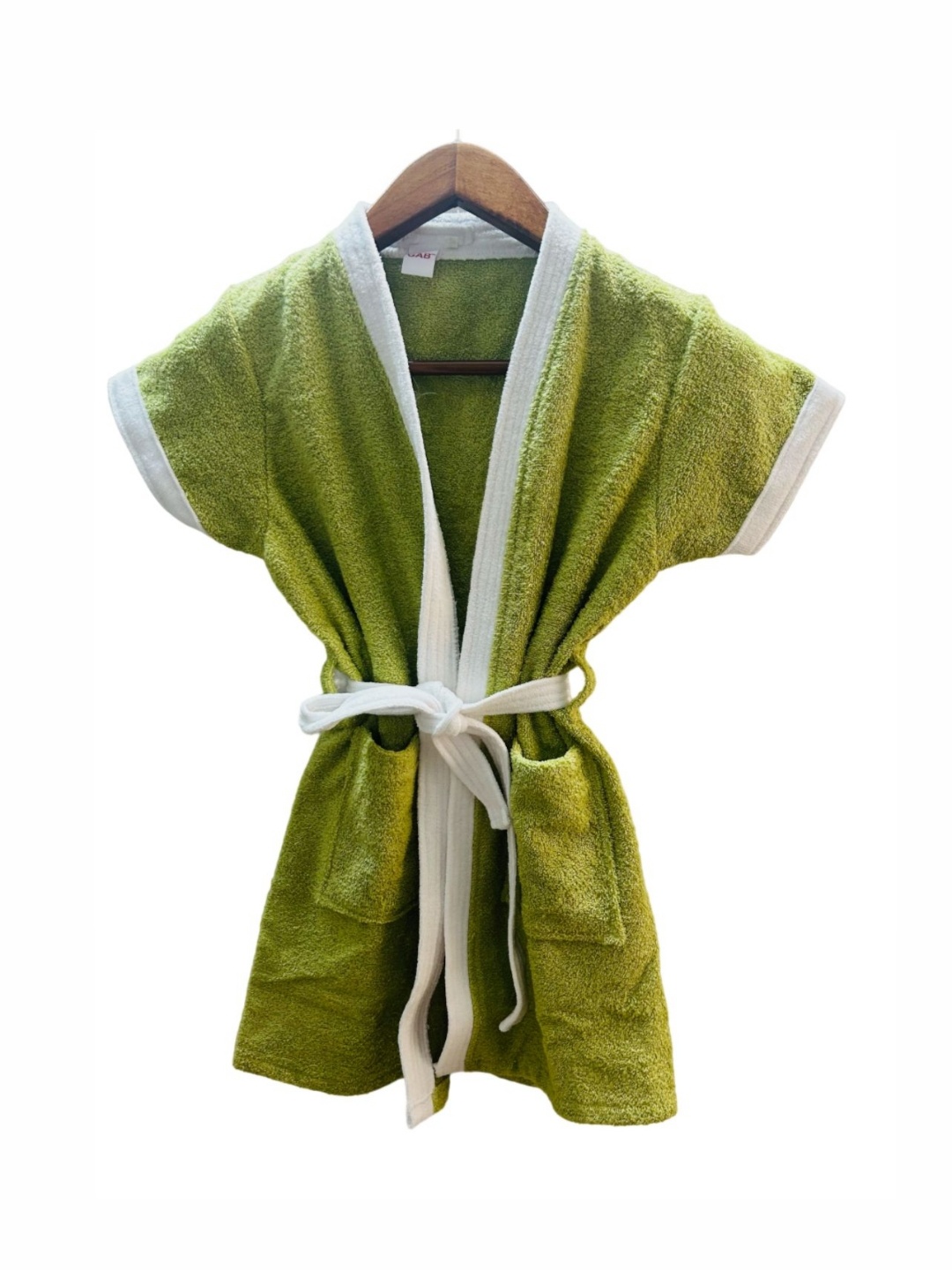 

GAB Kids Green & White Pure Cotton Bath Robe With 2 Front Pockets