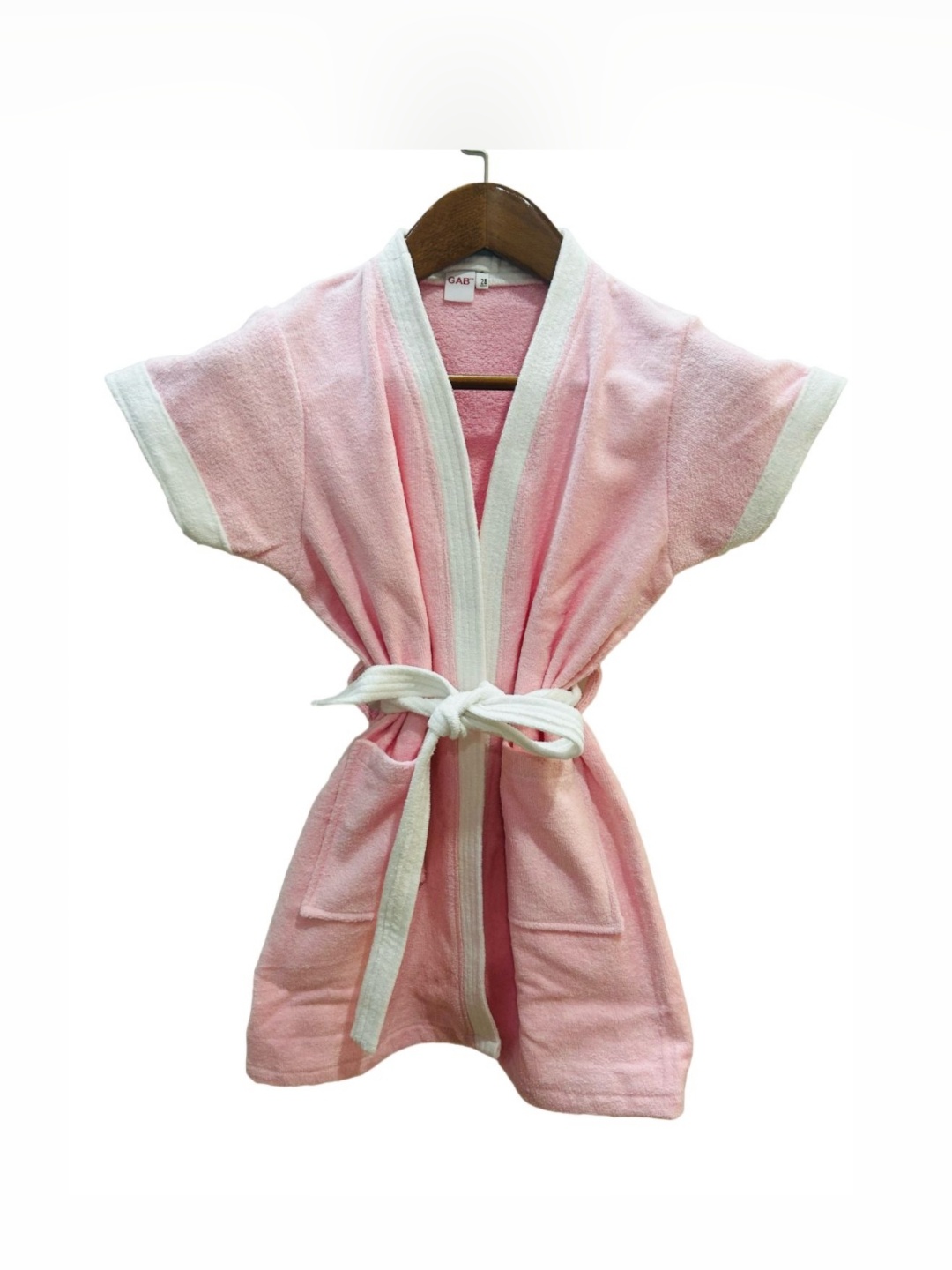 

GAB Kids Pink & White Pure Cotton Bath Robe With 2 Front Pockets