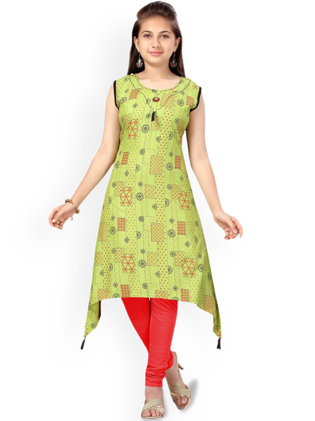 

BAESD Girls Floral Printed A-Line Cotton Kurta, Green