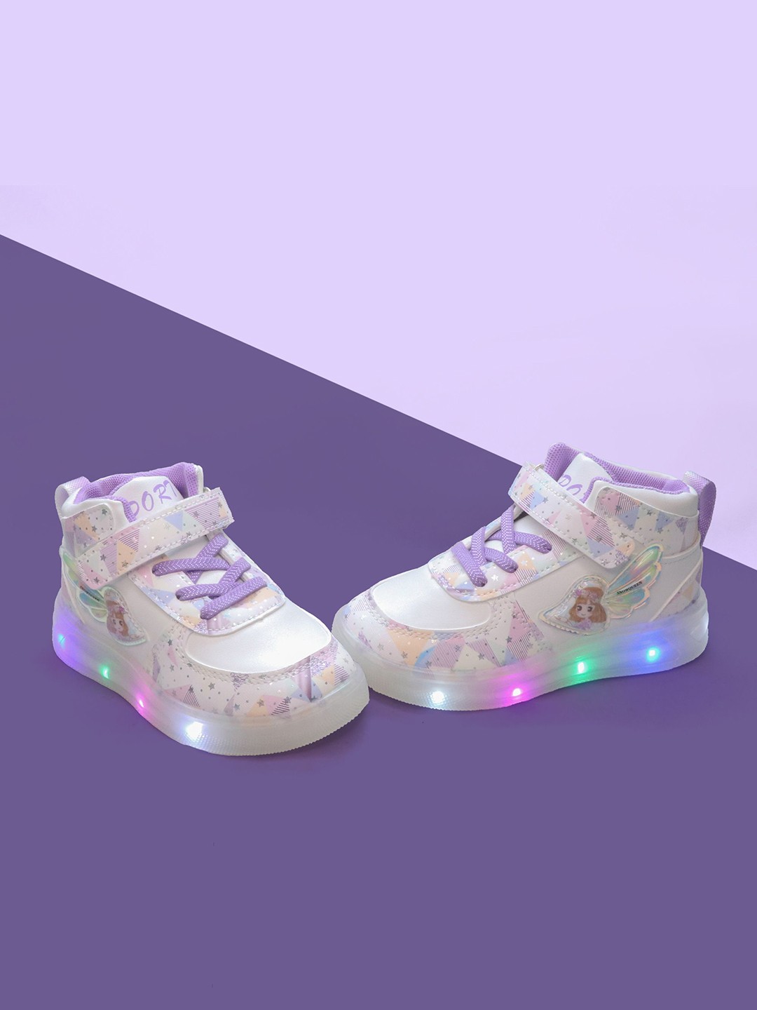 

FEETWELL SHOES Unisex Kids Printed PU Sneakers, Purple