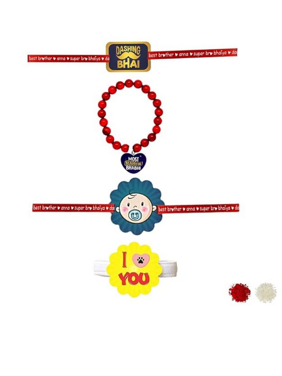 

THEYAYACAFE Set Of 4 Kids & Bhaiya Bhabhi Family Thread Rakhis, Red