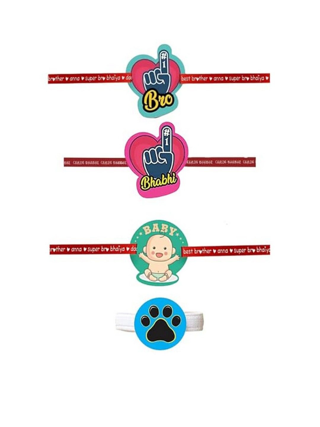 

THEYAYACAFE Set Of 4 Printed Bhaiya Bhabhi Thread Rakhi, Red