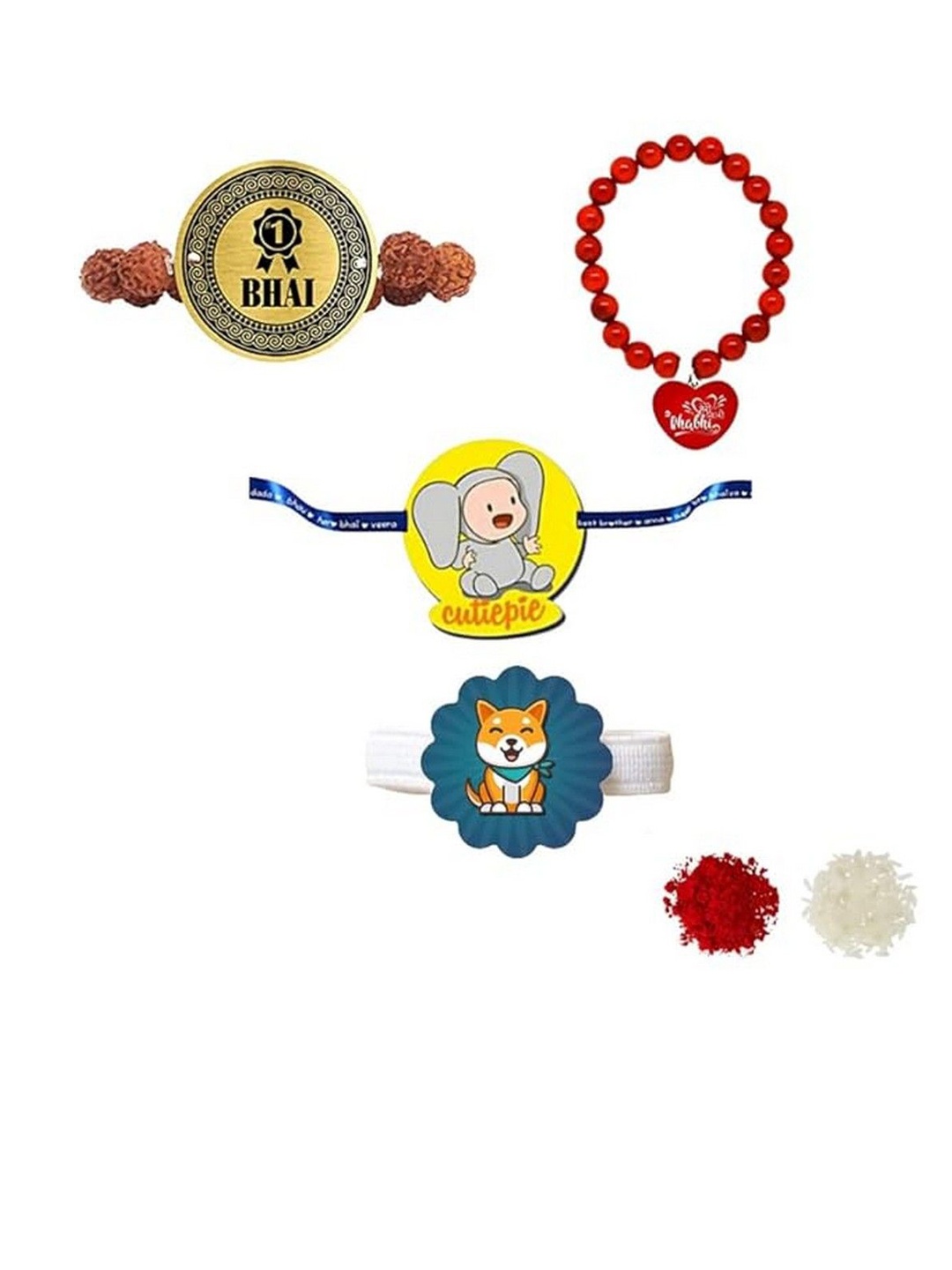 

THEYAYACAFE Set of 4 Bhaiya Bhabhi Thread Rakhi With Roli & Chawal, Blue