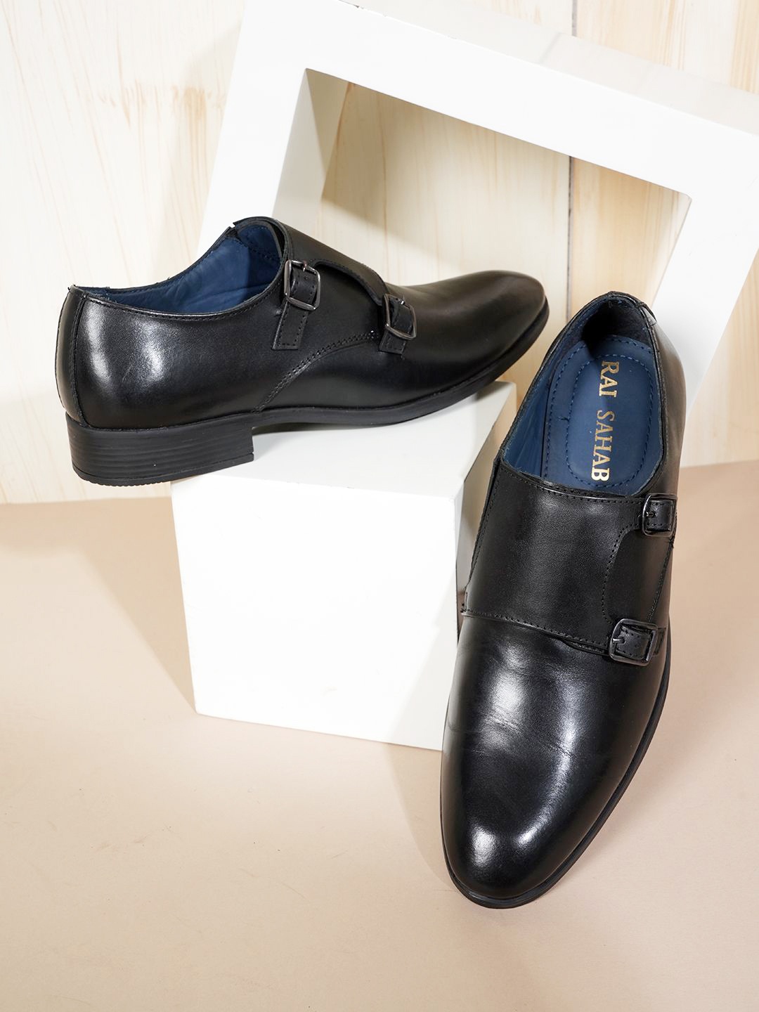

Style Shoes Men Solid Leather Buckle Oxfords, Black