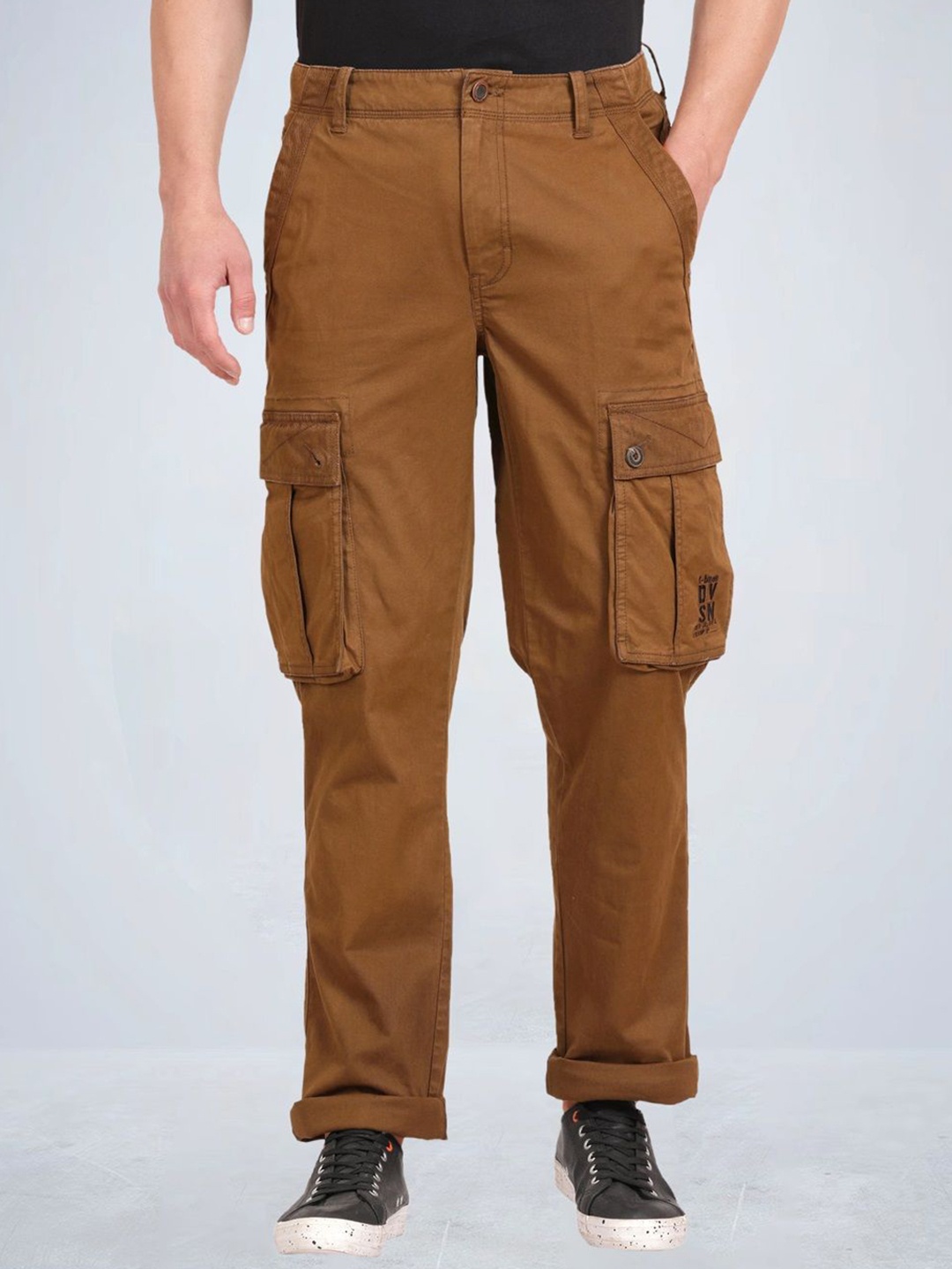 

t-base Men Solid Regular Fit Cargo Trousers, Brown