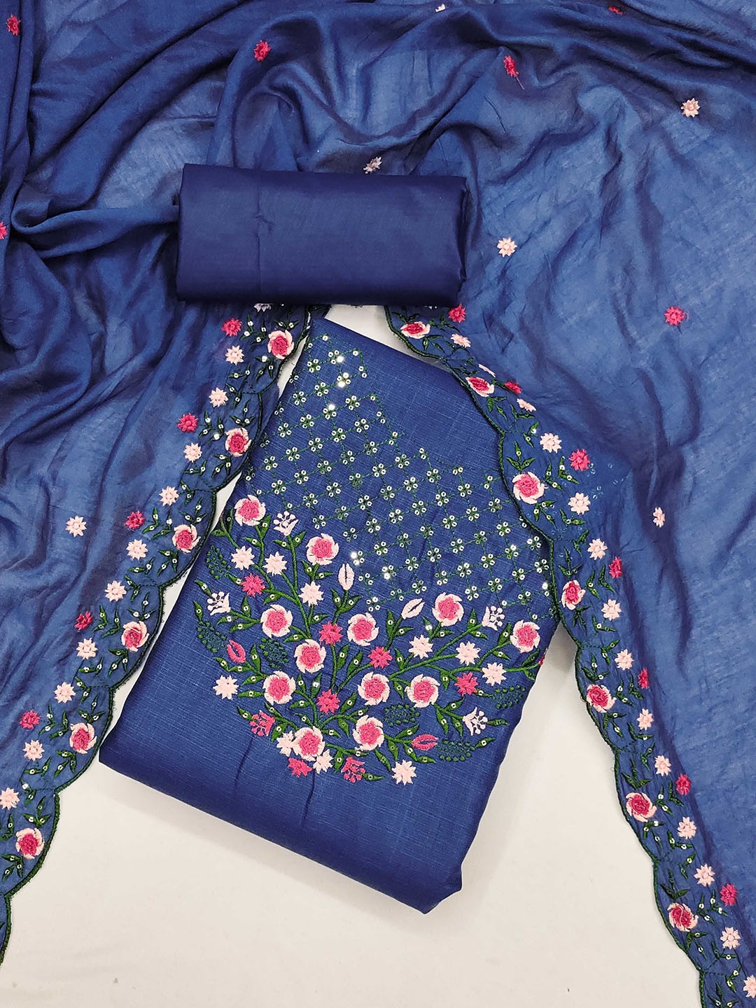 

Panzora Floral Embroidered Unstitched Dress Material, Blue
