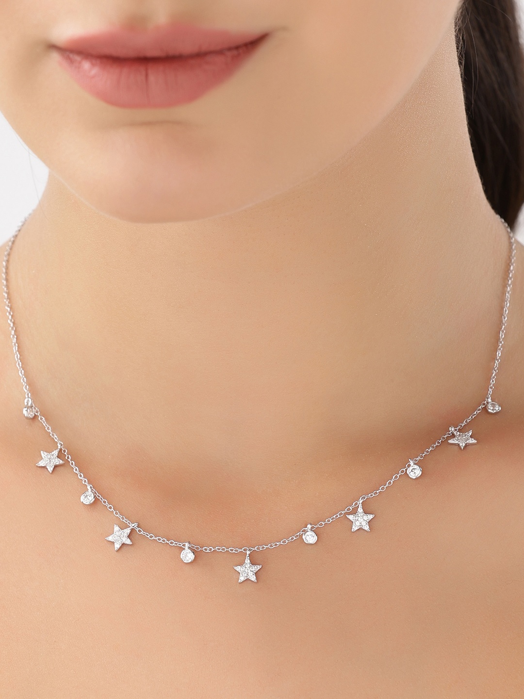 

JUPRA Silver Studded Star Light Charms 925 Sterling Silver Necklace